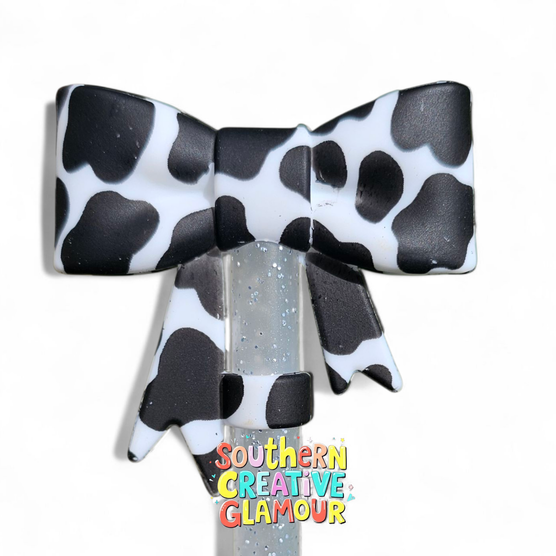 Black and White Cow Print 3D Silicone 10mm Straw Topper by Southern Creative Glamour 