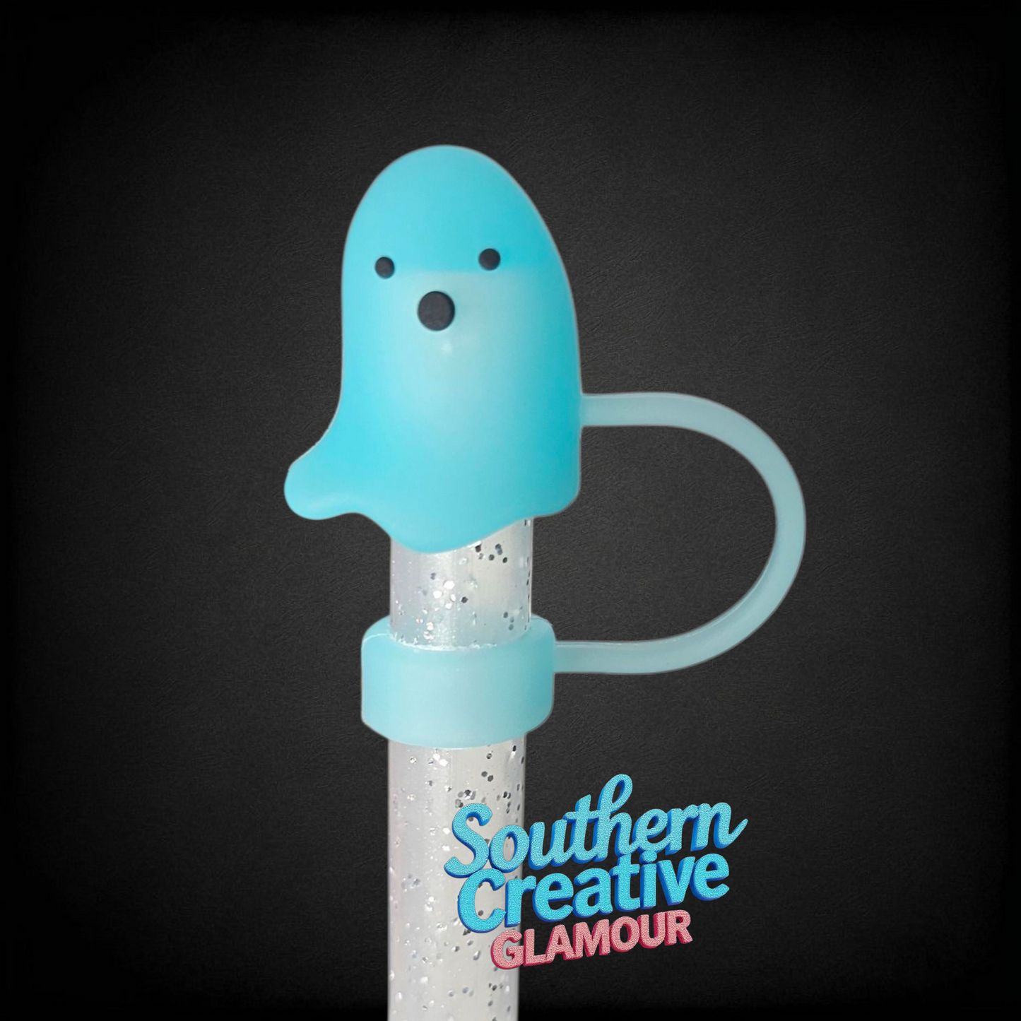 Blue Glow In The Dark Ghost 10mm Straw Topper by Southern Creative Glamour 
