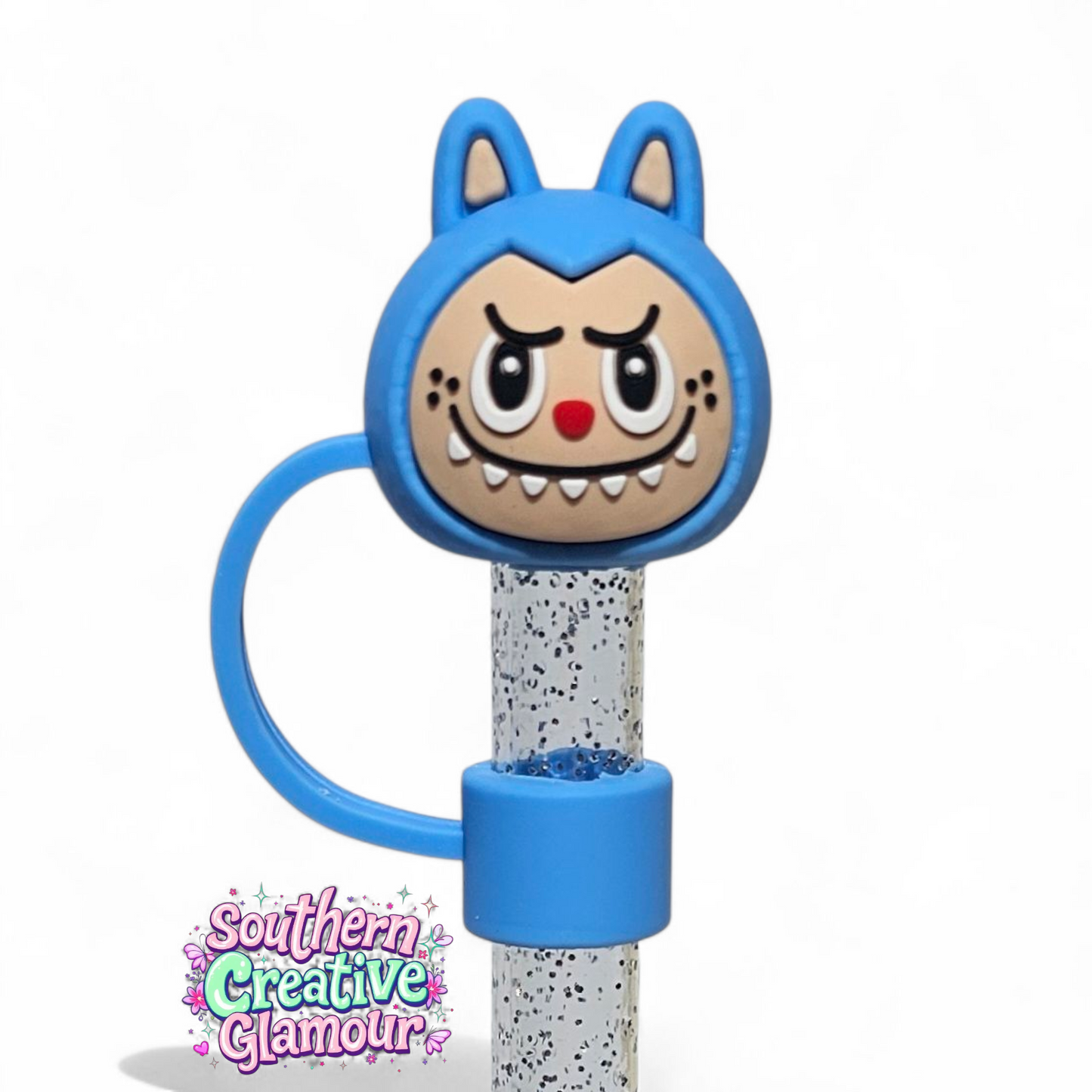 Blue 3D Labubu 10mm Straw Toppers by Southern Creative Glamour 