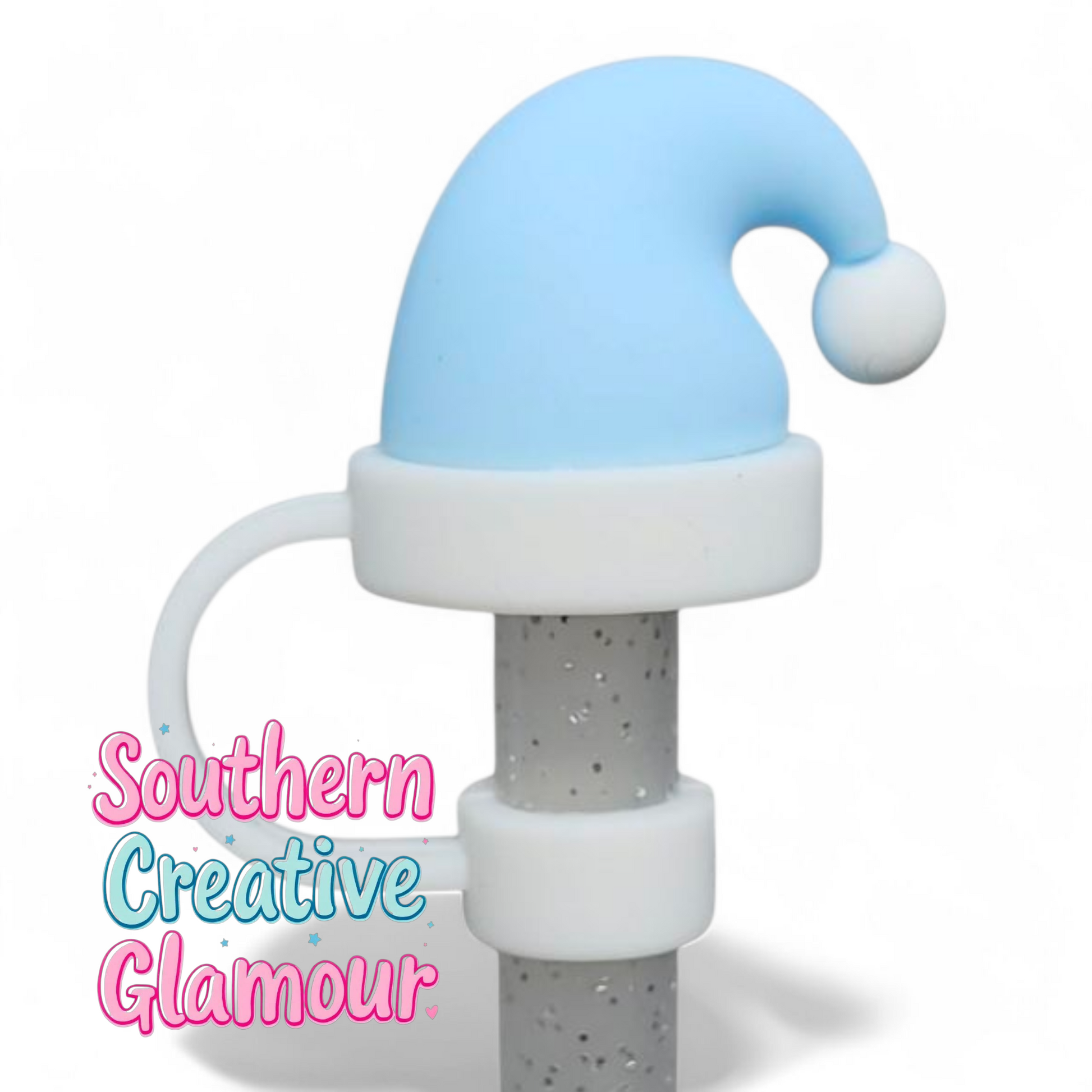 Blue Christmas Santa Hat 3D Silicone Straw Topper | Straw Cover by Southern Creative Glamour 
