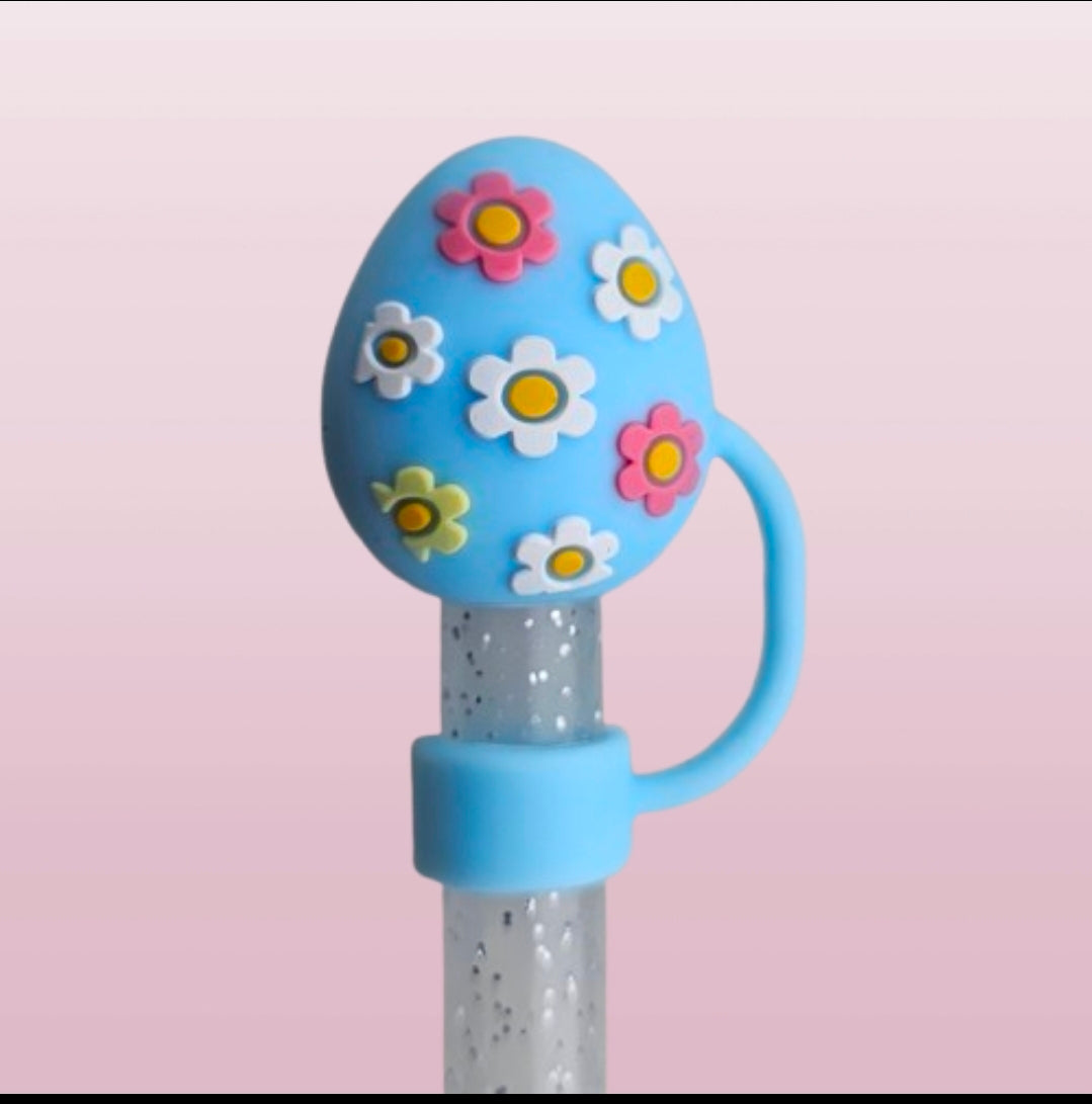 Spring Blue Daisy Easter Egg Silicone Straw Topper