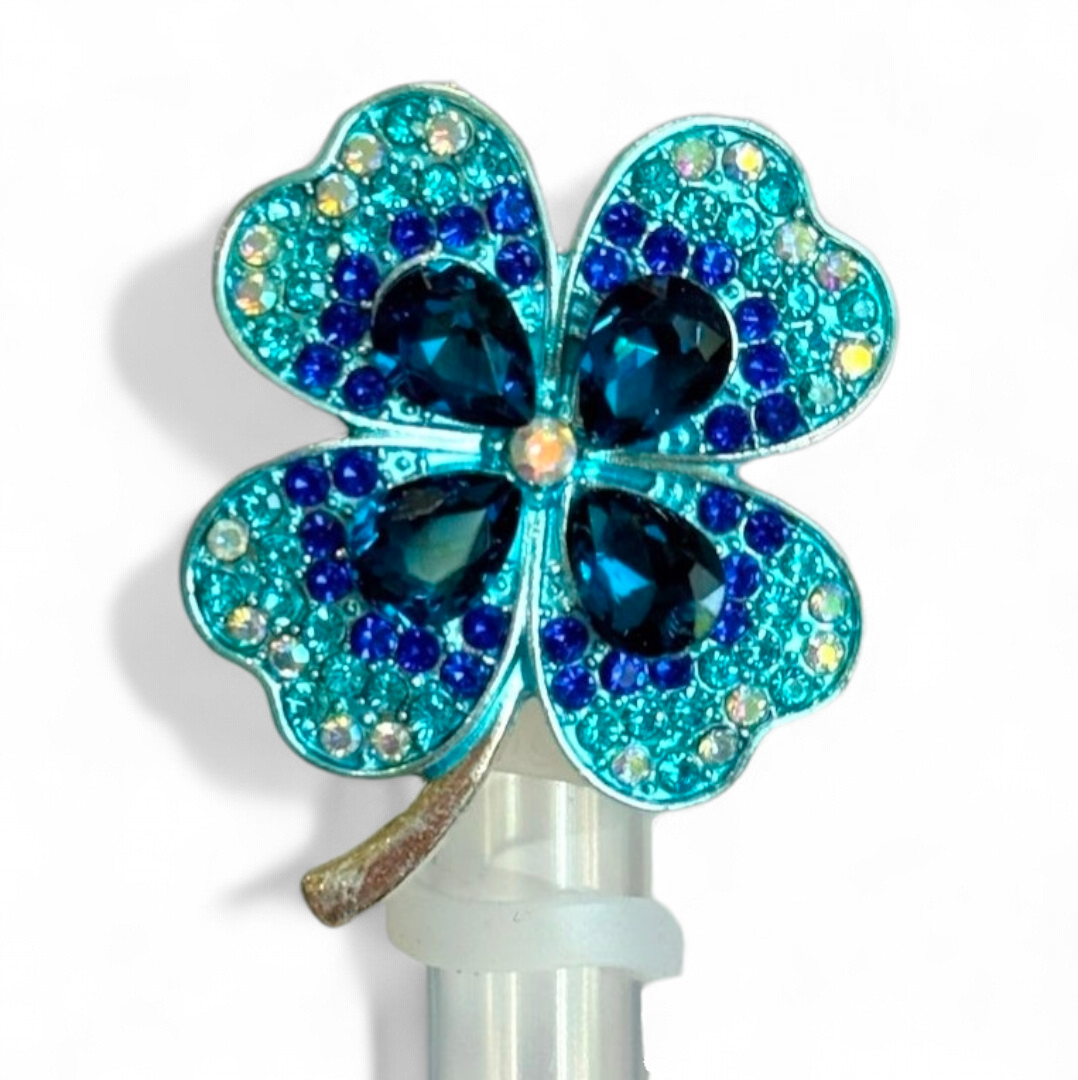 Blue Bling Clover Straw Topper | Fits 10mm Straws 