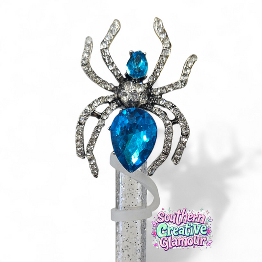 Blue Diamond Spider 10mm Straw Topper by Southern Creative Glamour 