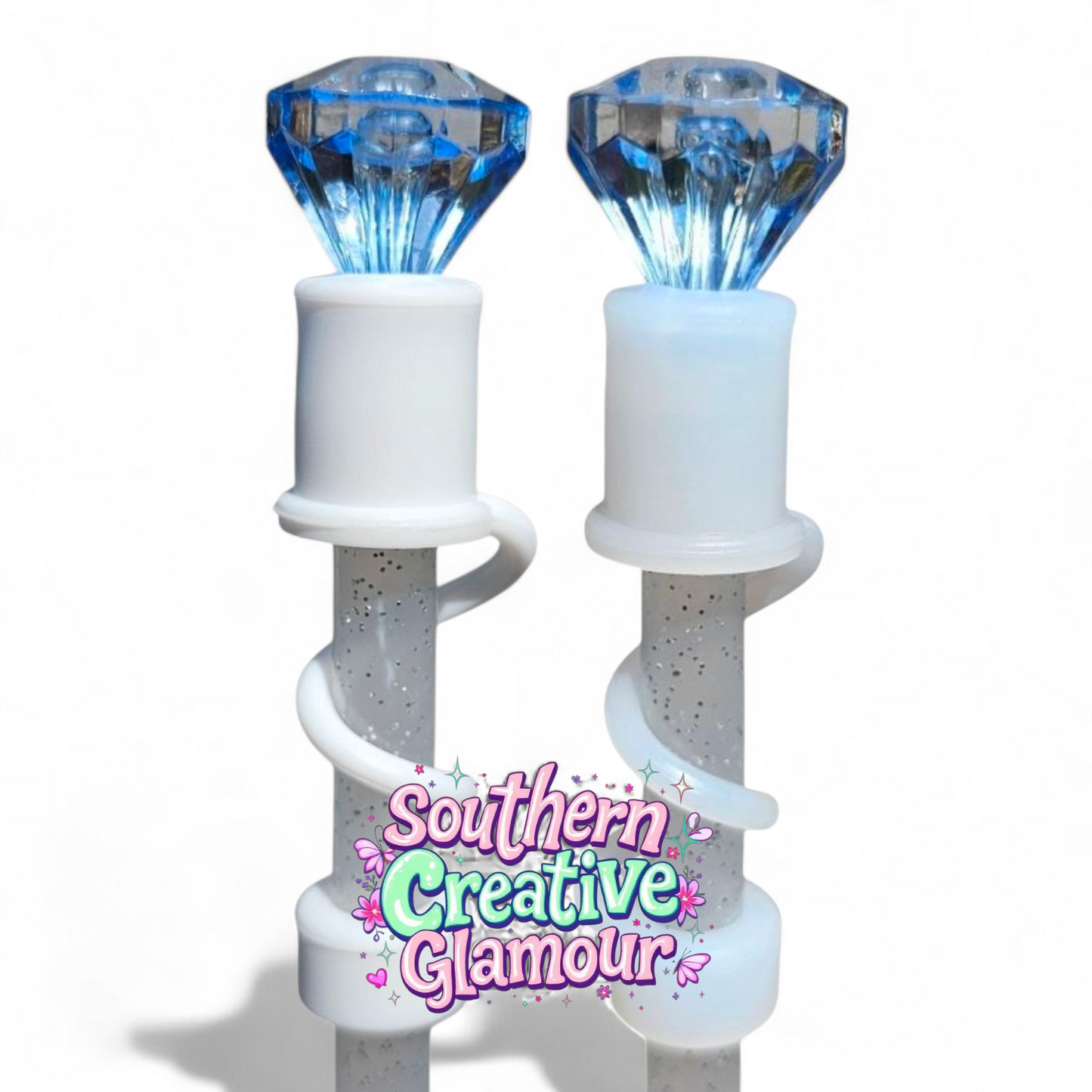 Blue Diamond Silicone 10mm Straw Topper | Straw Cover by Southern Creative Glamour 