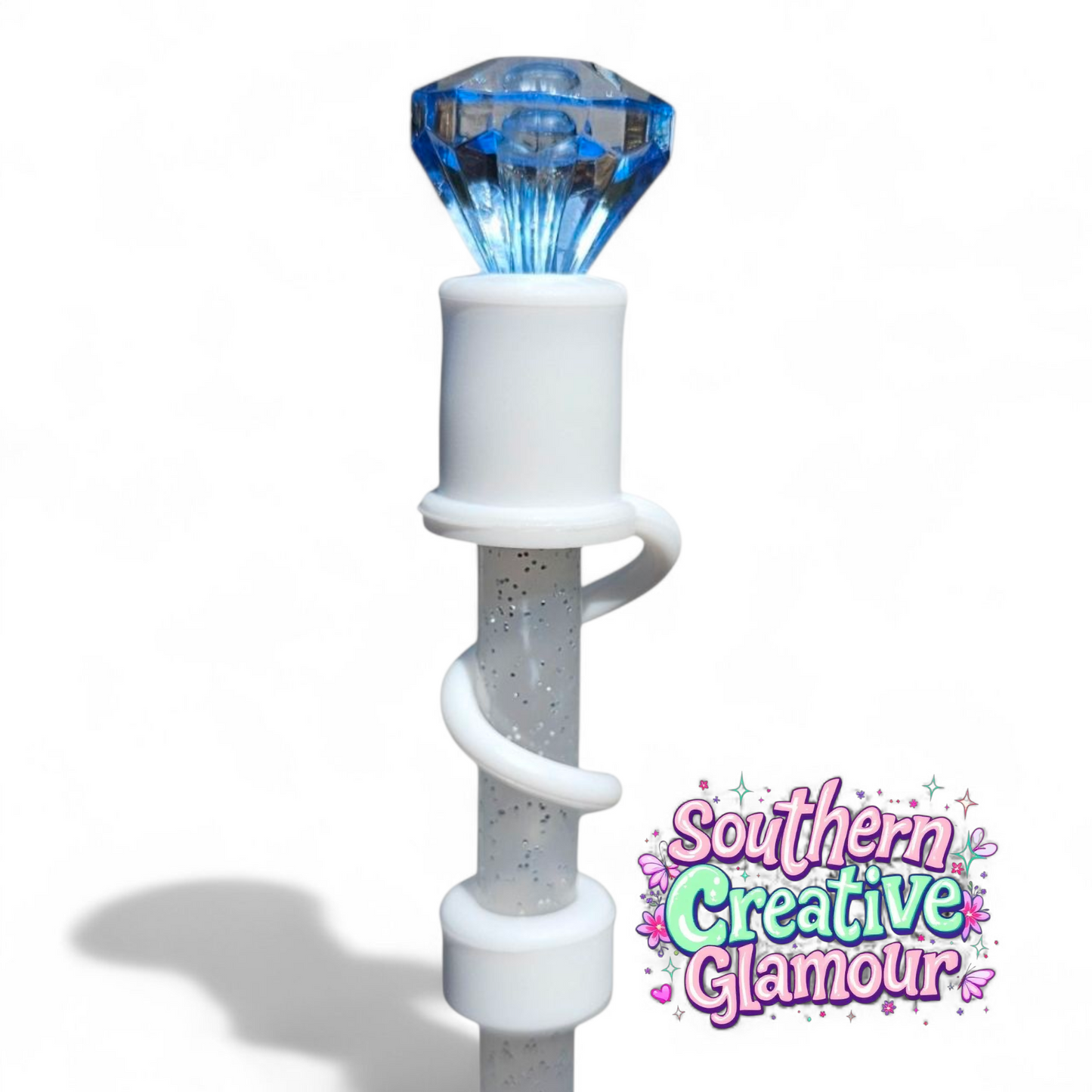 Blue Diamond Silicone 10mm Straw Topper | Straw Cover by Southern Creative Glamour 