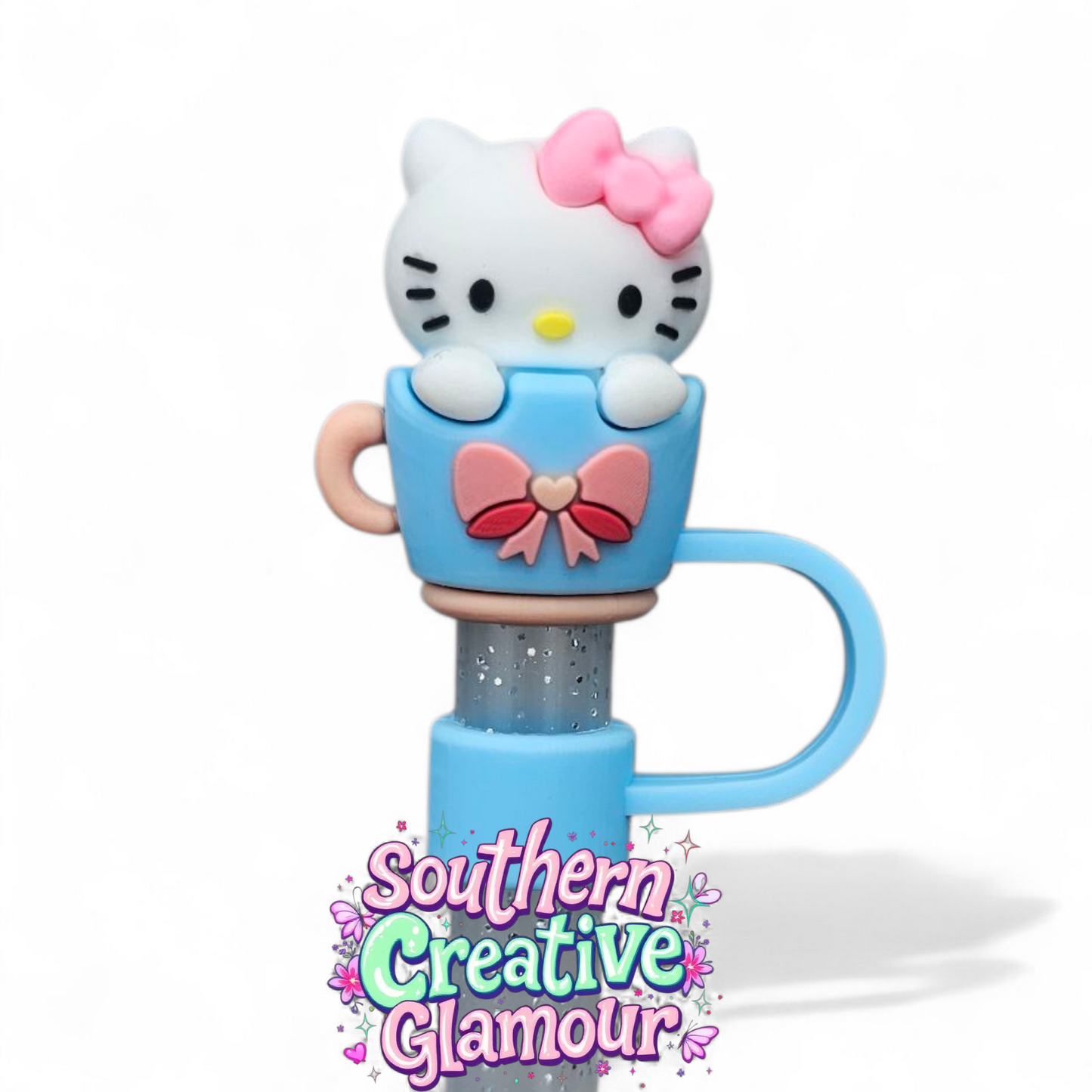 Blue & Pink Tea Cup Hello Kitty 10mm Straw Topper 