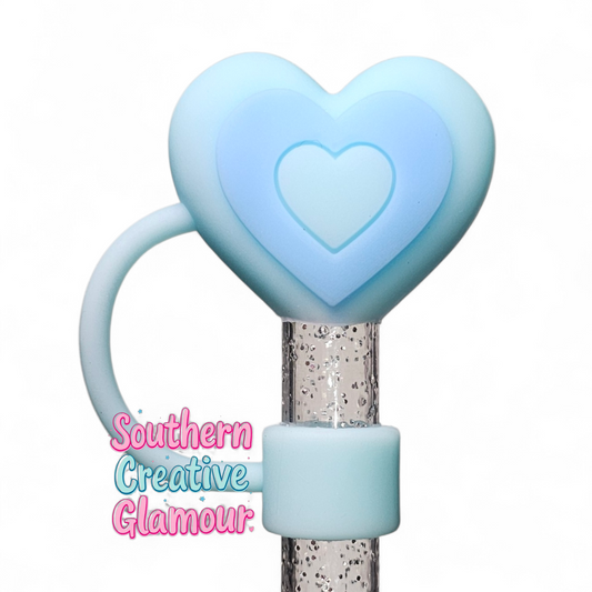 Blue 3D Heart 10mm Straw Topper  | Straw Cover by Southern Creative Glamour 