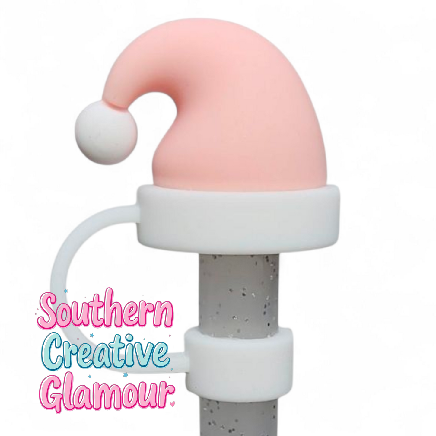 Blush Pink Christmas Santa Hat 3D Silicone Straw Topper | Straw Cover by Southern Creative Glamour 