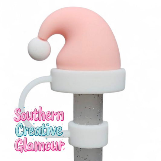 Blush Pink Christmas Santa Hat 3D Silicone Straw Topper | Straw Cover by Southern Creative Glamour 