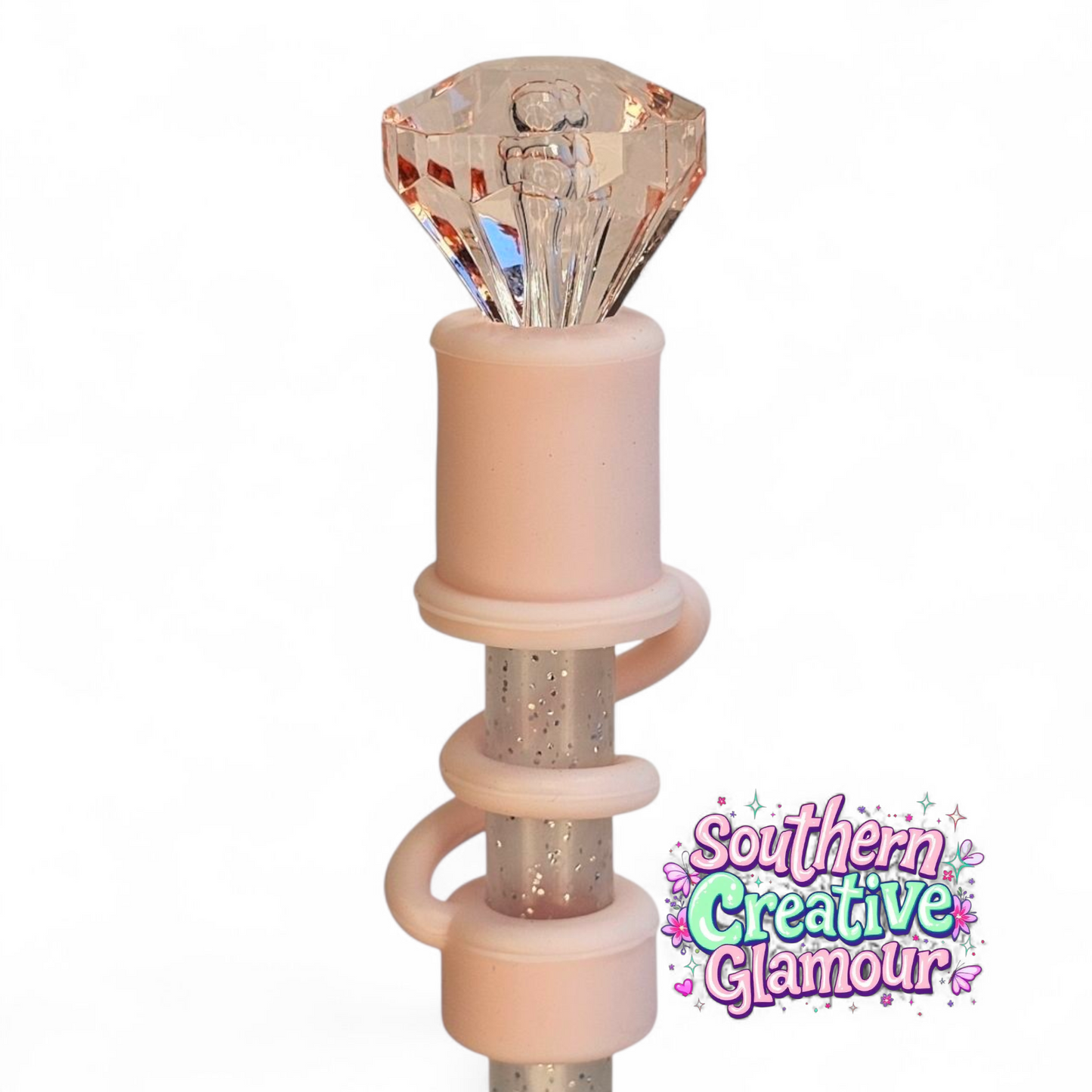 Blush Pink Diamond Silicone 10mm Straw Topper | Straw Cover by Southern Creative Glamour 