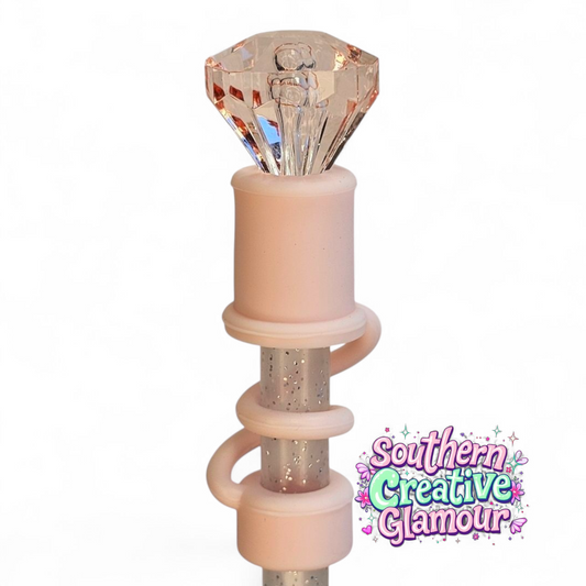 Blush Pink Diamond Silicone 10mm Straw Topper | Straw Cover by Southern Creative Glamour 