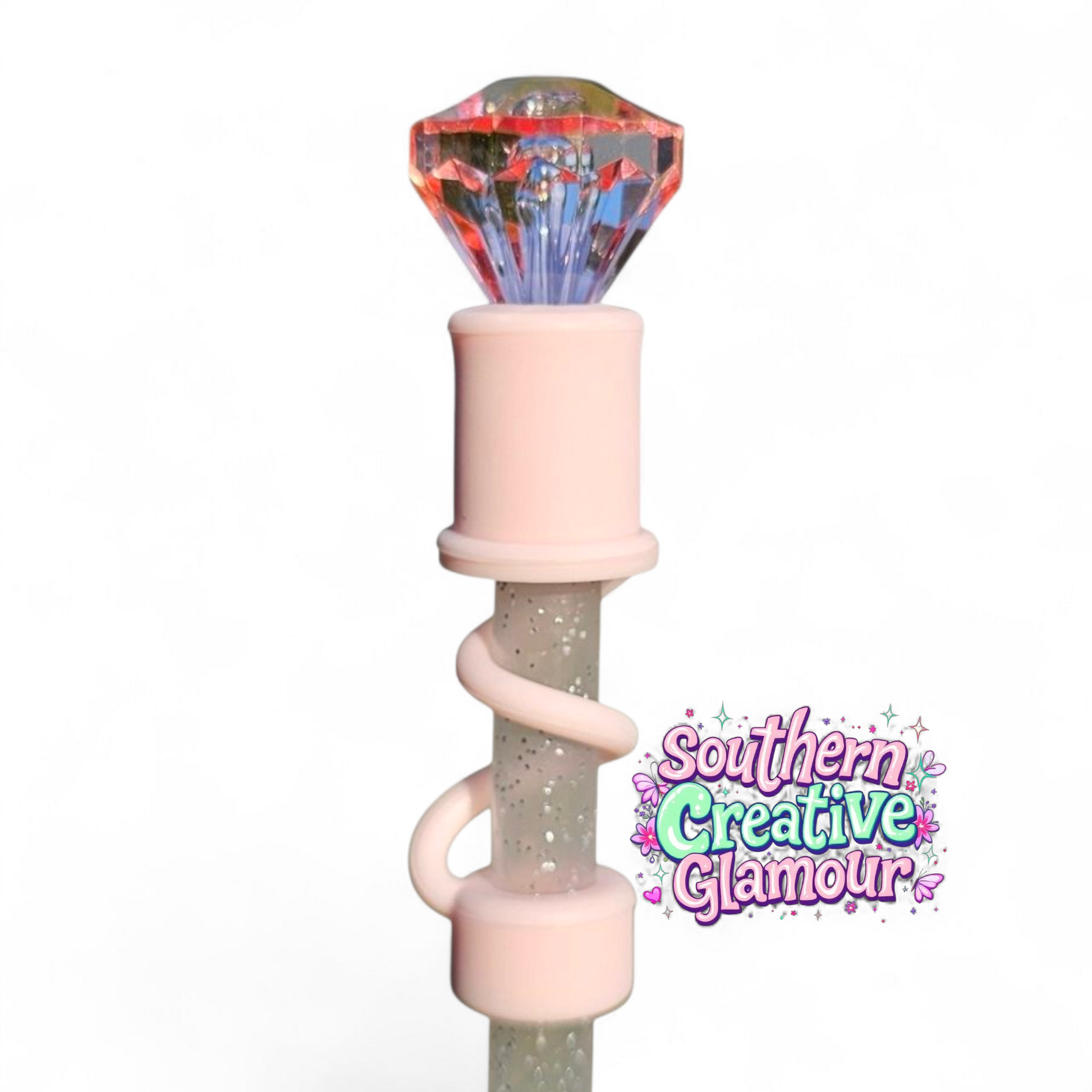 Blush Pink Diamond Silicone 10mm Straw Toppers | Straw Covers by Southern Creative Glamour 