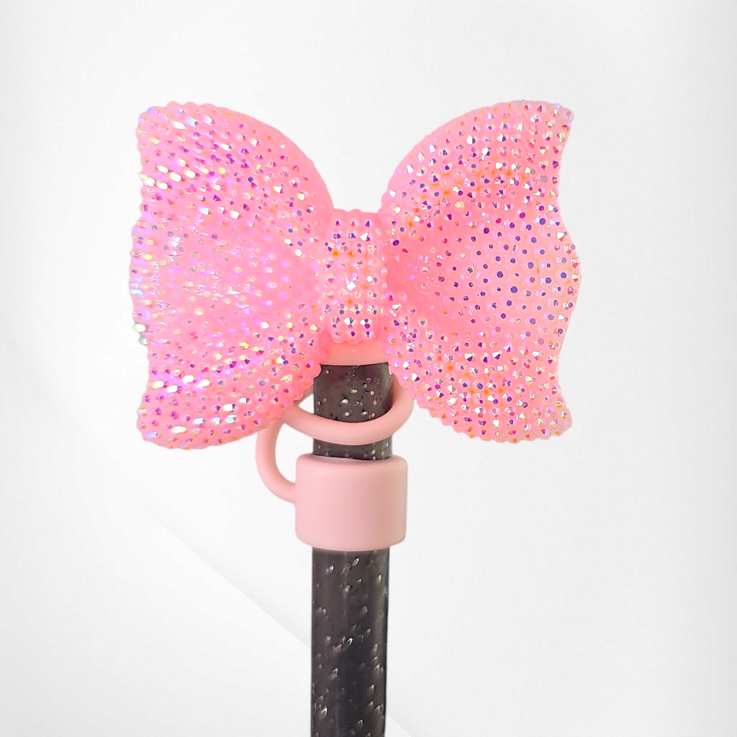 Blush Pink Glitter Bow Tie Silicone 10mm Straw Topper by Southern Creative Glamour 