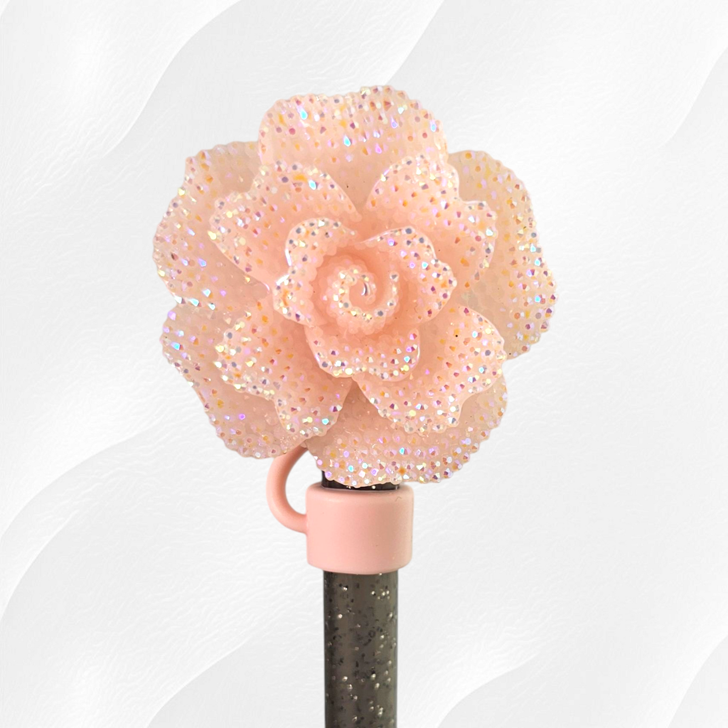 Blush Pink Glitter Rose 10mm Straw Topper by Southern Creative Glamour 