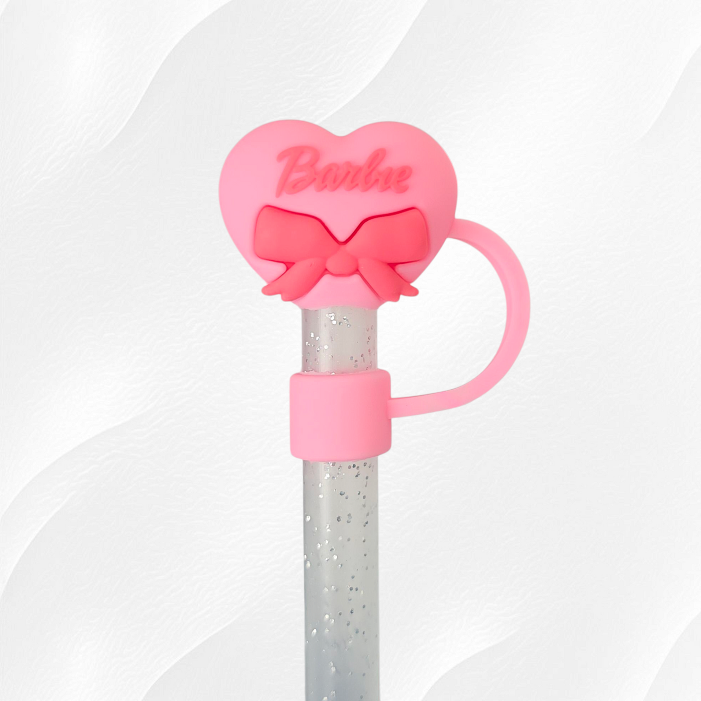 Blush Pink Heart Bow Straw Topper 