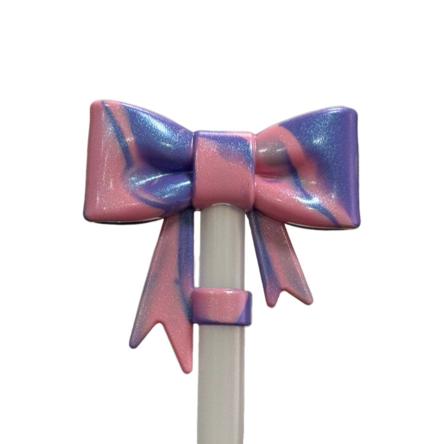 3D Bow Silicone 10mm Straw Topper - Blushberry Shimmer 