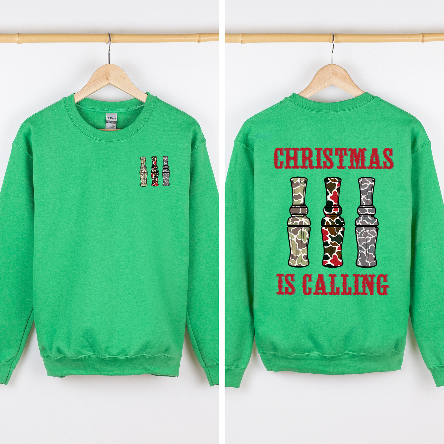 Bright Green Christmas is Calling, Duck Season, Hunting, Front and Back Sweatshirt