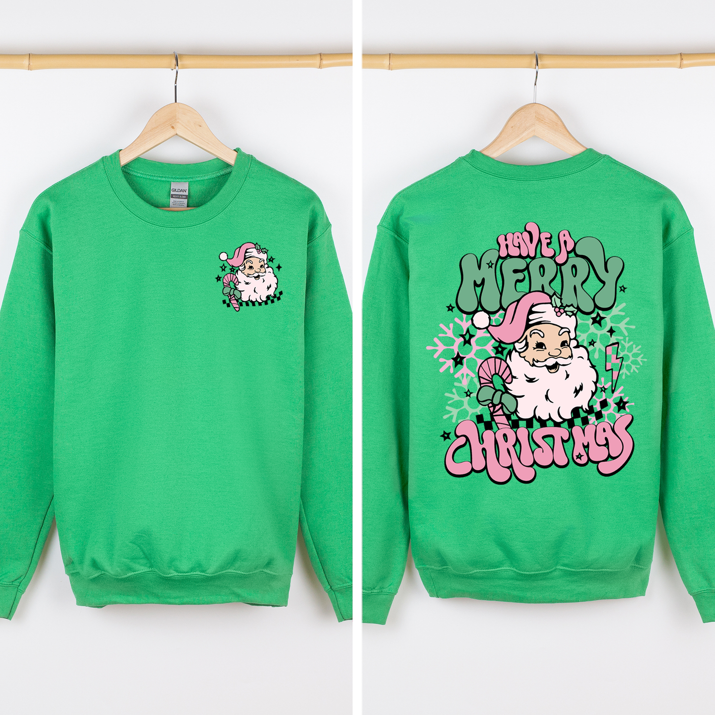 Bright Green Have A Merry Christmas, Retro, Front and Back, Santa, Trendy Sweatshirt