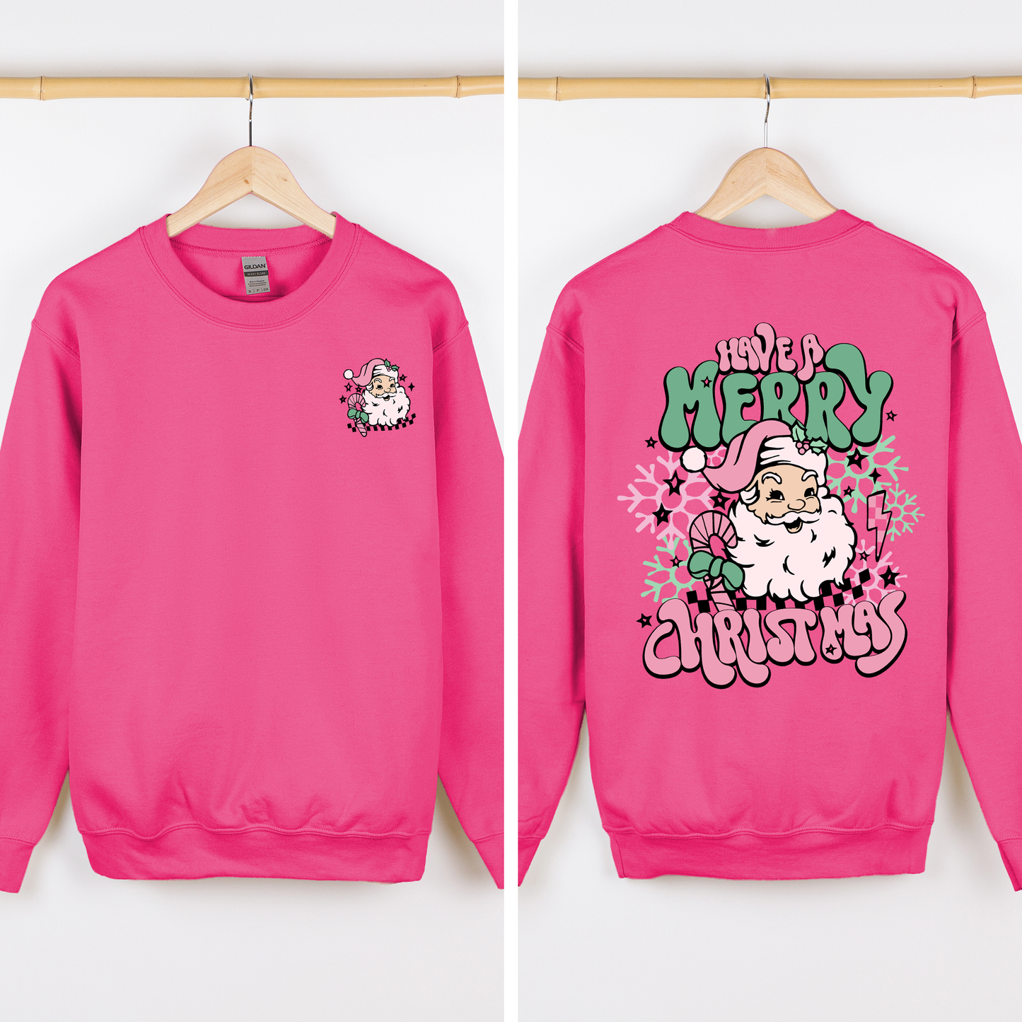 Hot Pink Have A Merry Christmas, Retro, Front and Back, Santa, Trendy Sweatshirt