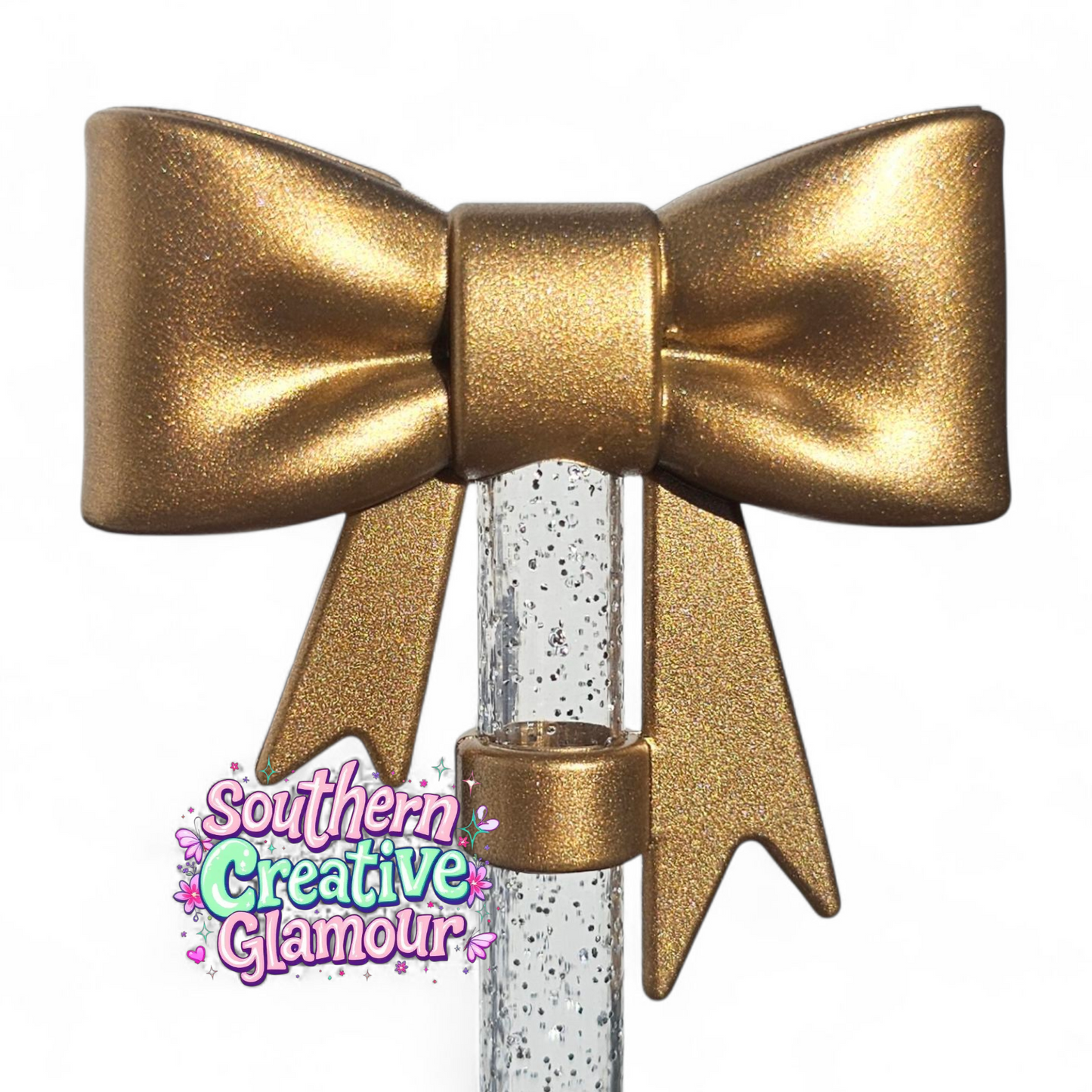 Bronze Shimmer 3D Bow silicone 10mm Straw Topper | Straw Cover by Southern Creative Glamour 