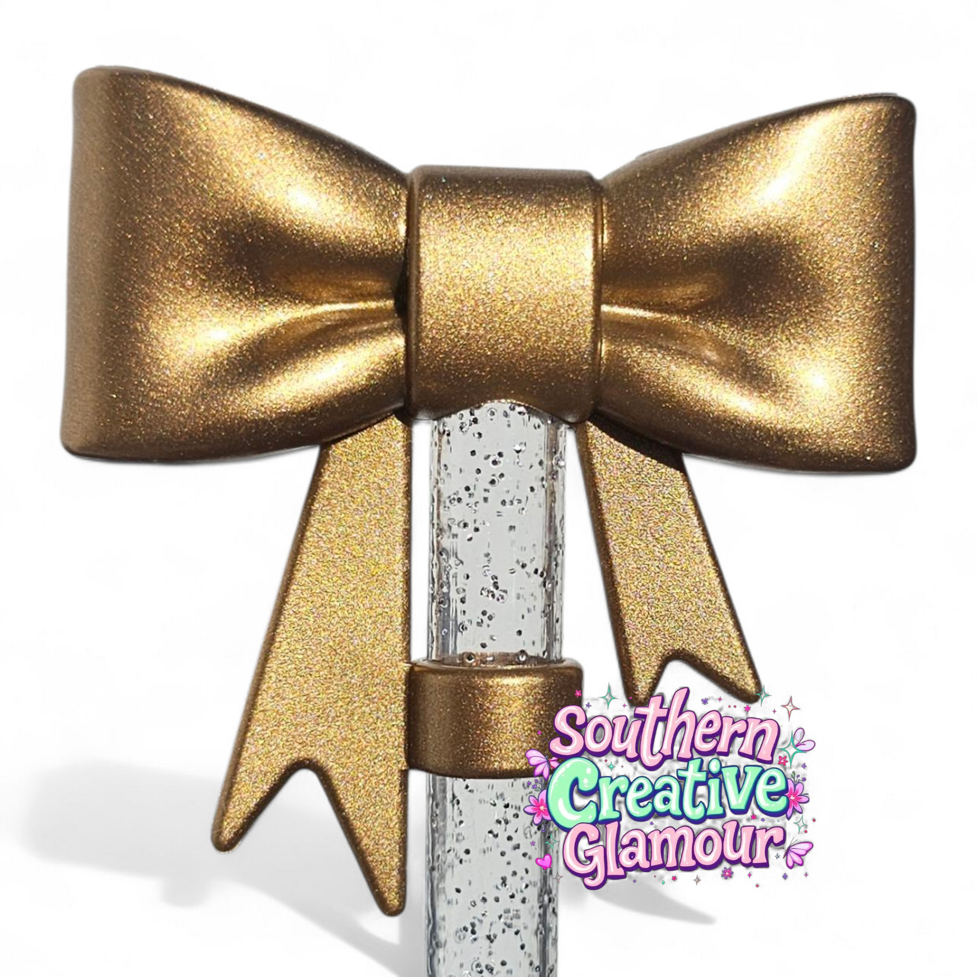 Bronze Shimmer 3D Bow silicone 10mm Straw Topper | Straw Cover by Southern Creative Glamour 