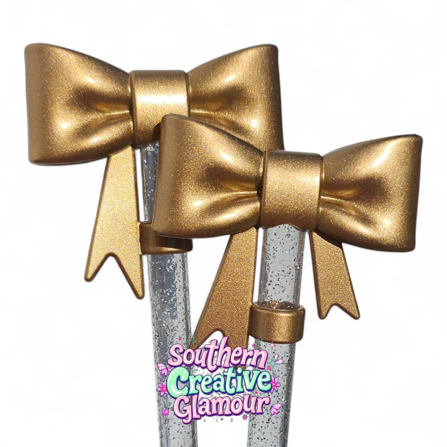 Bronze Shimmer 3D Bow silicone 10mm Straw Topper | Straw Cover by Southern Creative Glamour 