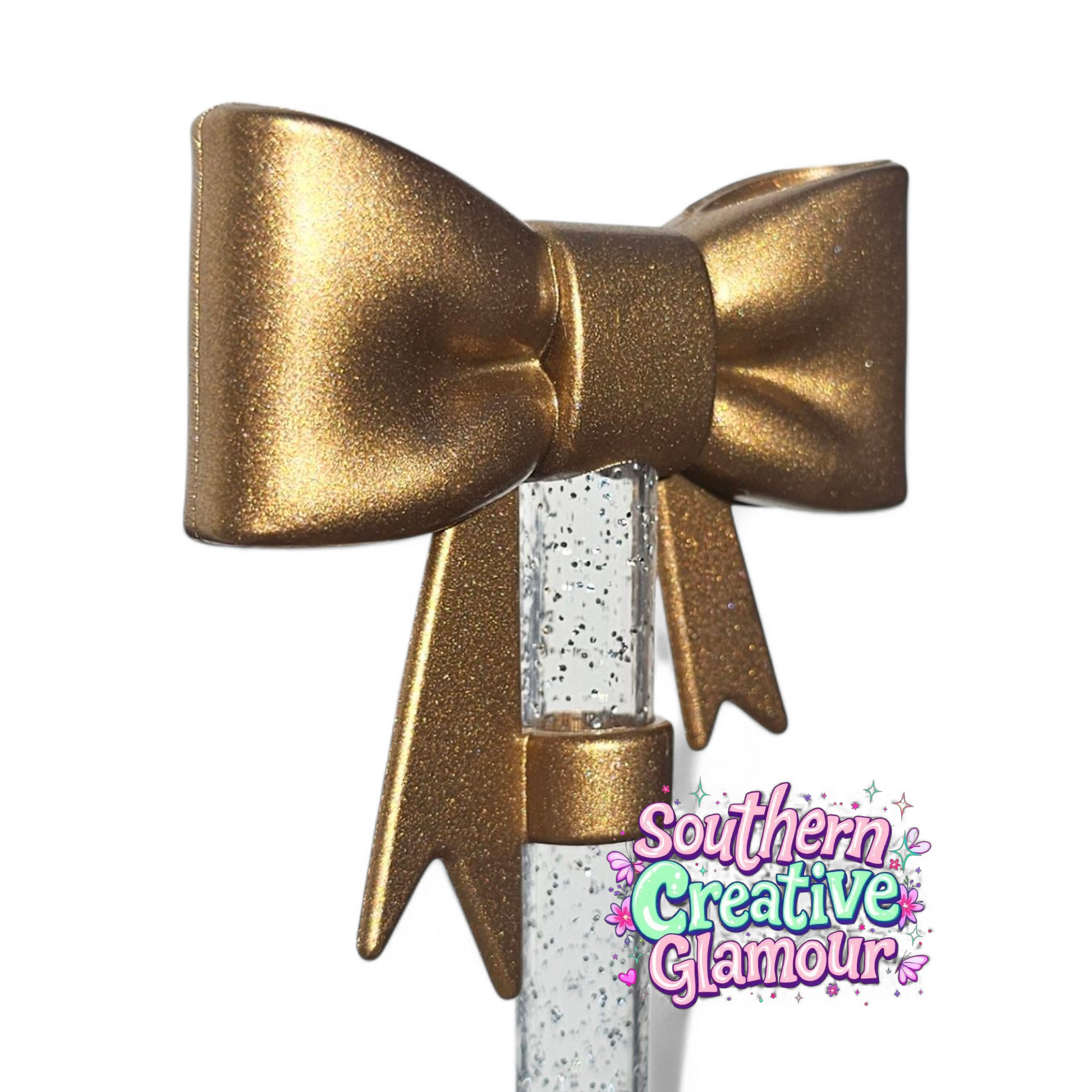 Bronze Shimmer 3D Bow silicone 10mm Straw Topper | Straw Cover by Southern Creative Glamour 
