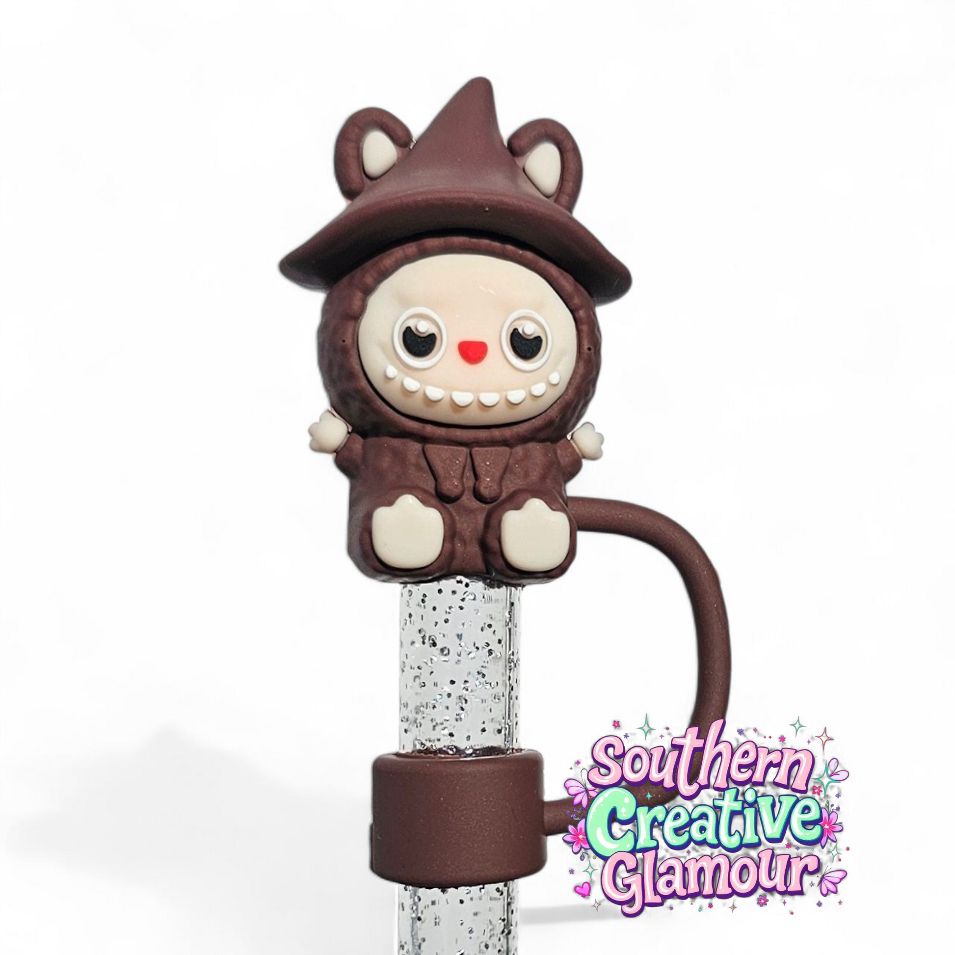 Brown Labubu inspired 10mm Straw Toppers by Southern Creative Glamour 