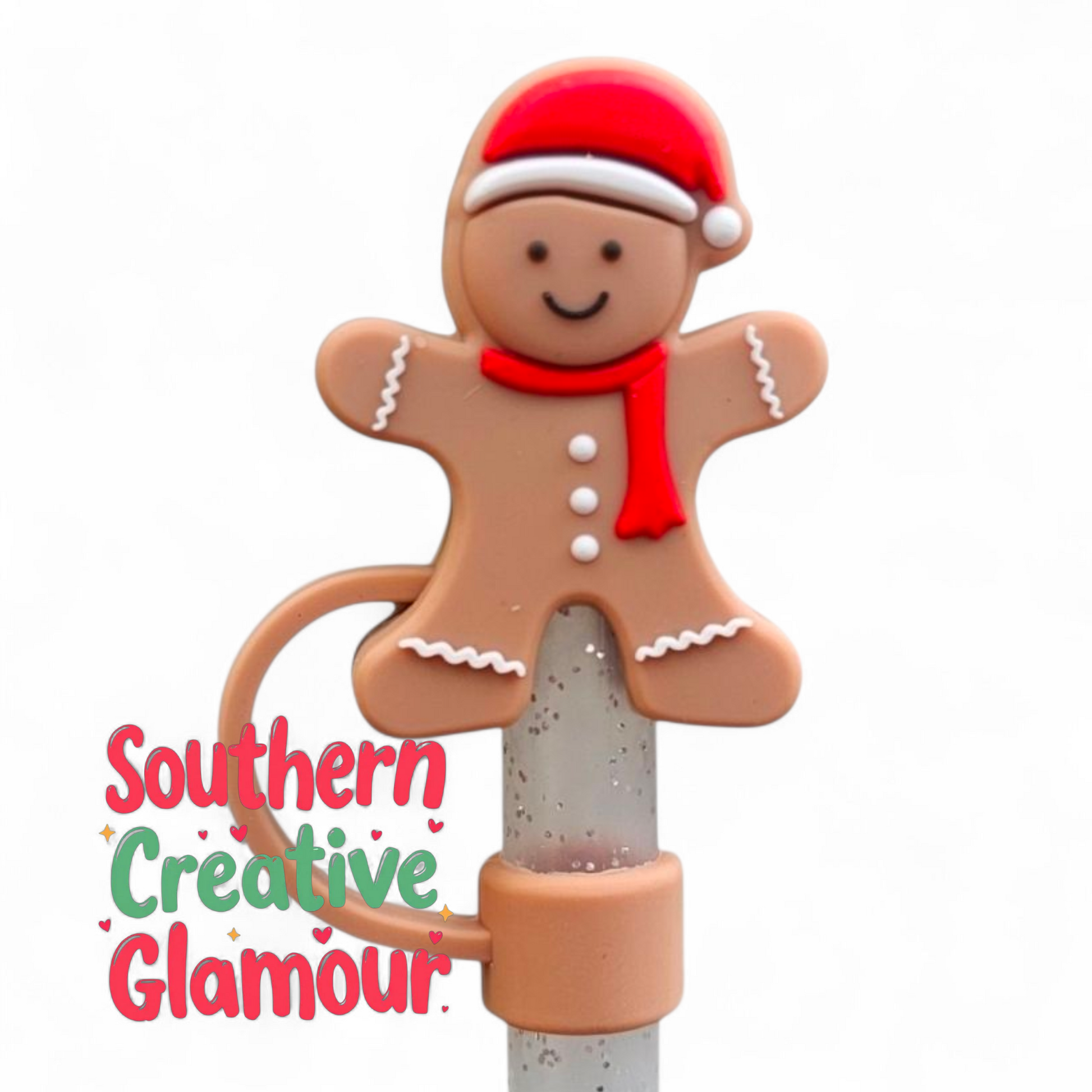 Brown 3D Gingerbread Man Silicone 10mm Straw Topper by Southern Creative Glamour 