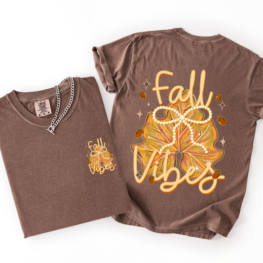Brown and orange Fall Vibes, Coquette, Front and Back, Leaves, Autumn, Comfort Colors T-Shirt