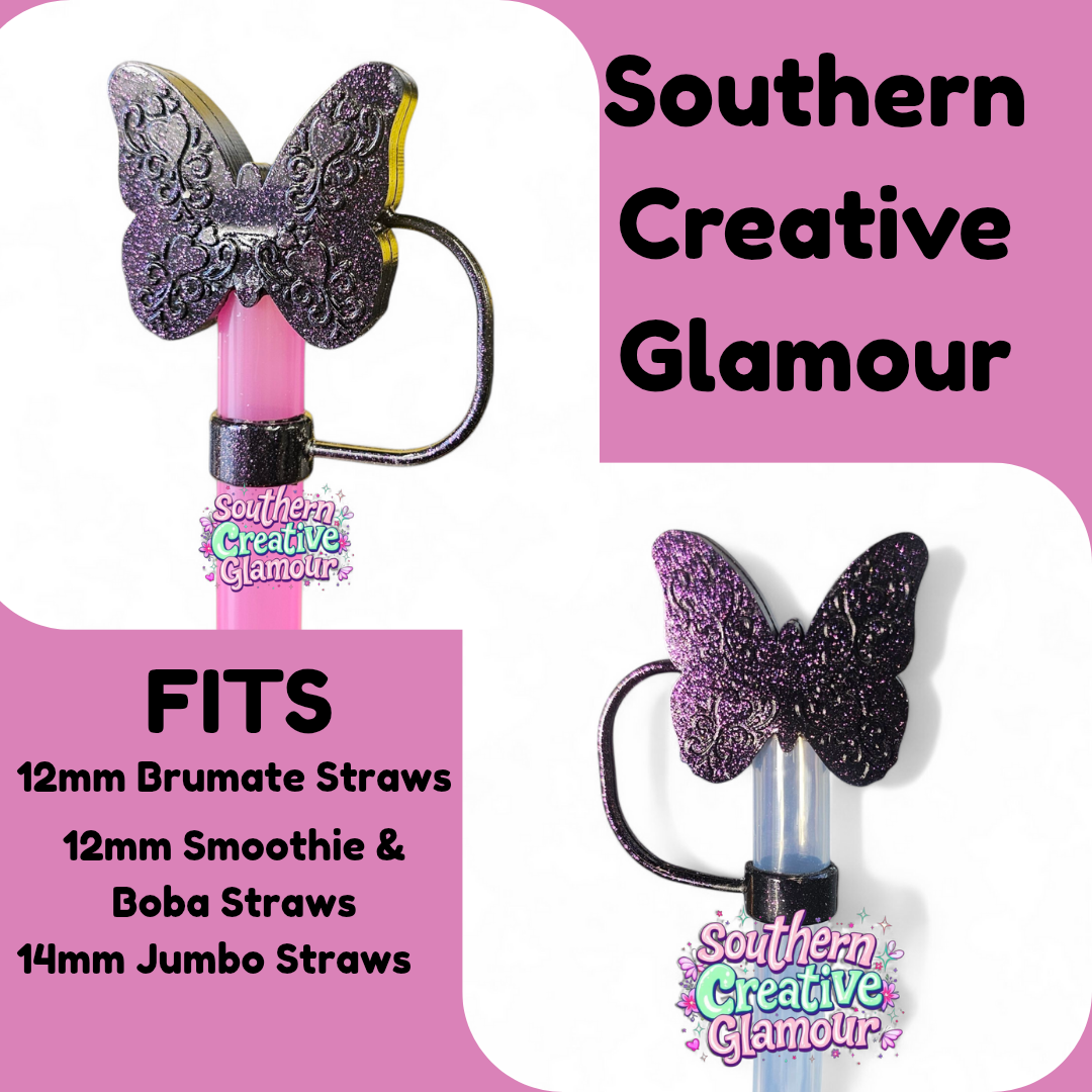 Metallic Purple Shimmer Butterfly 12mm Silicone Straw Topper by SouthernCreativeGlamour | Fits Brumate 