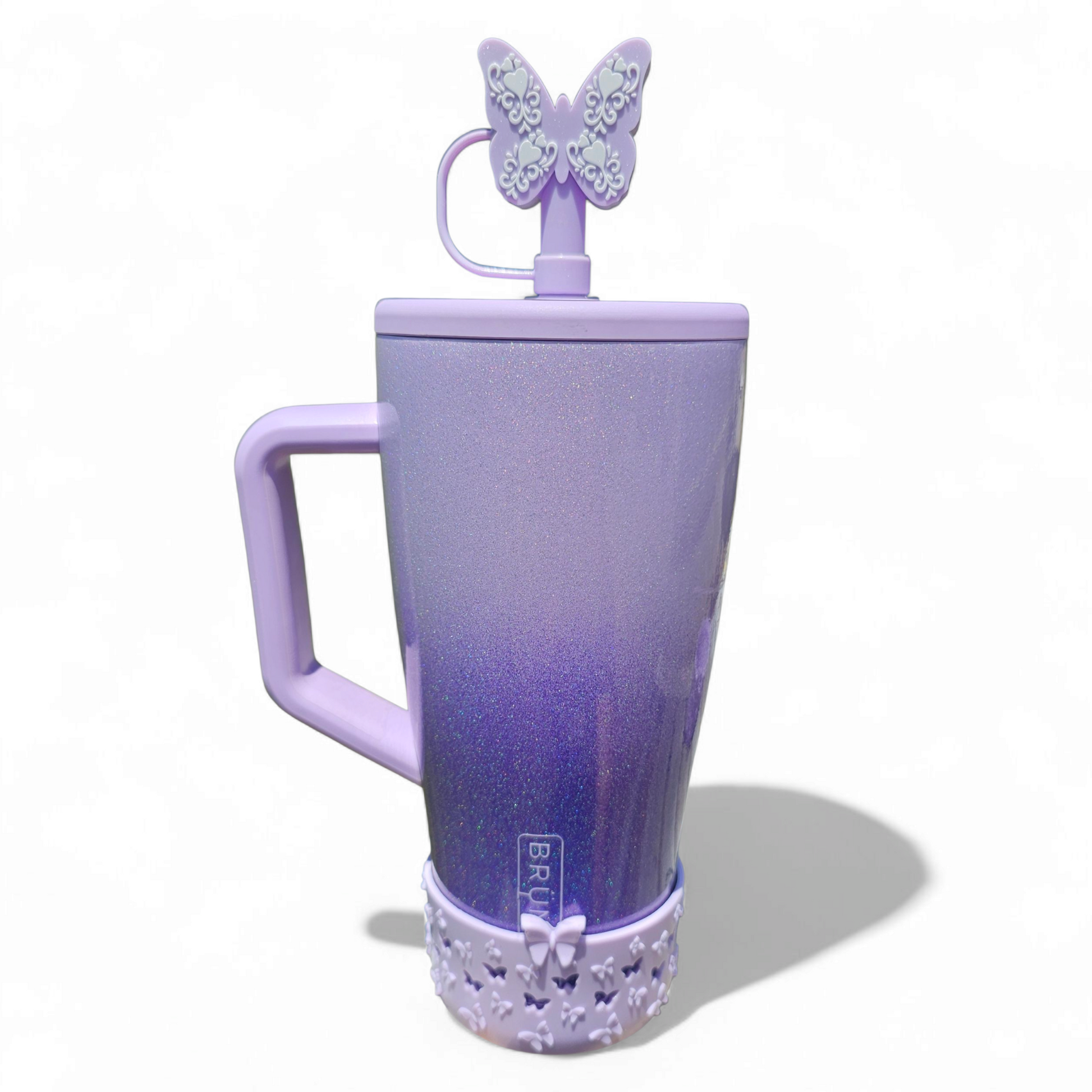 Lavender Purple Shimmer Butterfly 3D Silicone 12mm Straw Topper for Brumate by Southern Creative Glamour 