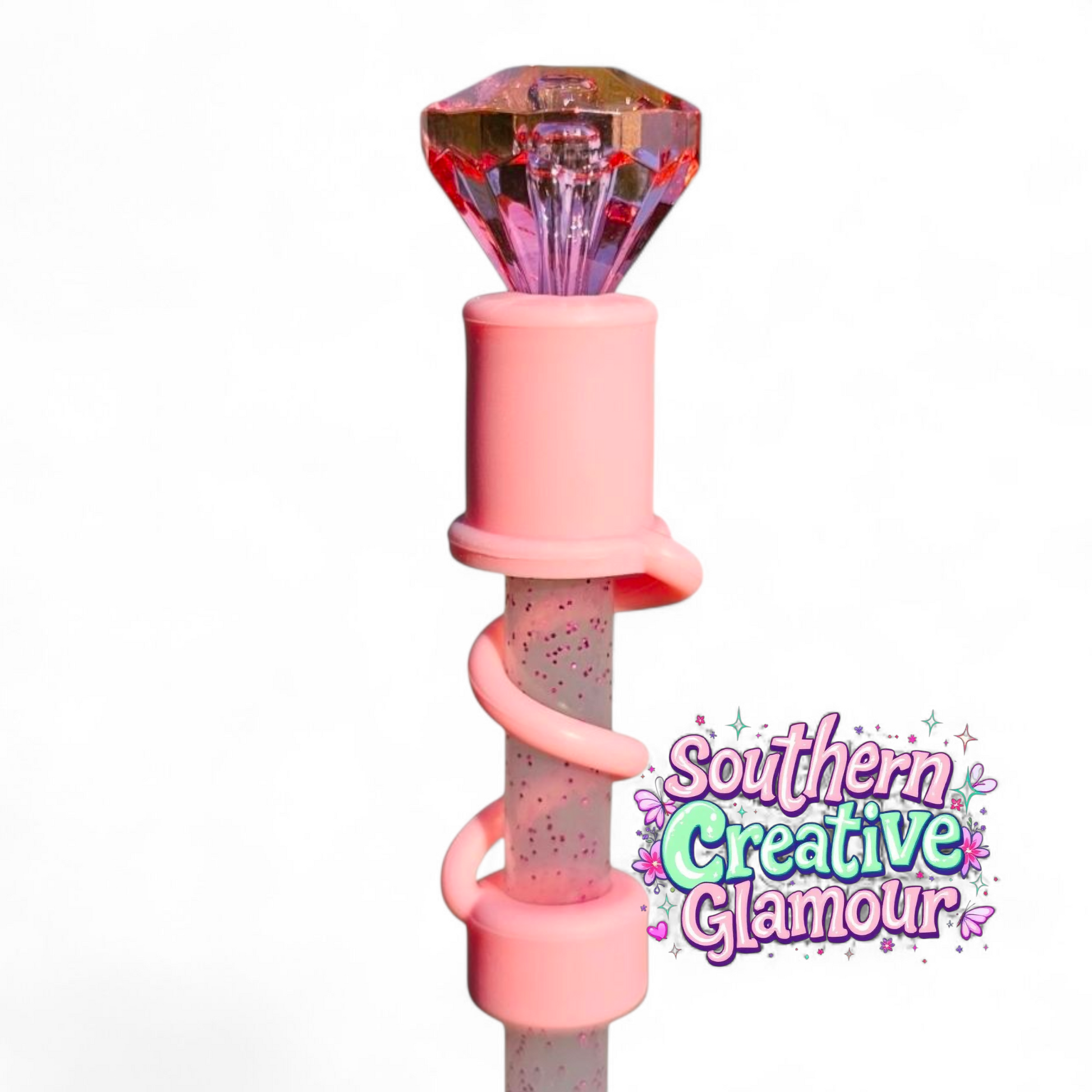 Bubblegum Pink Diamond Silicone 10mm Straw Toppers | Straw Covers by Southern Creative Glamour 