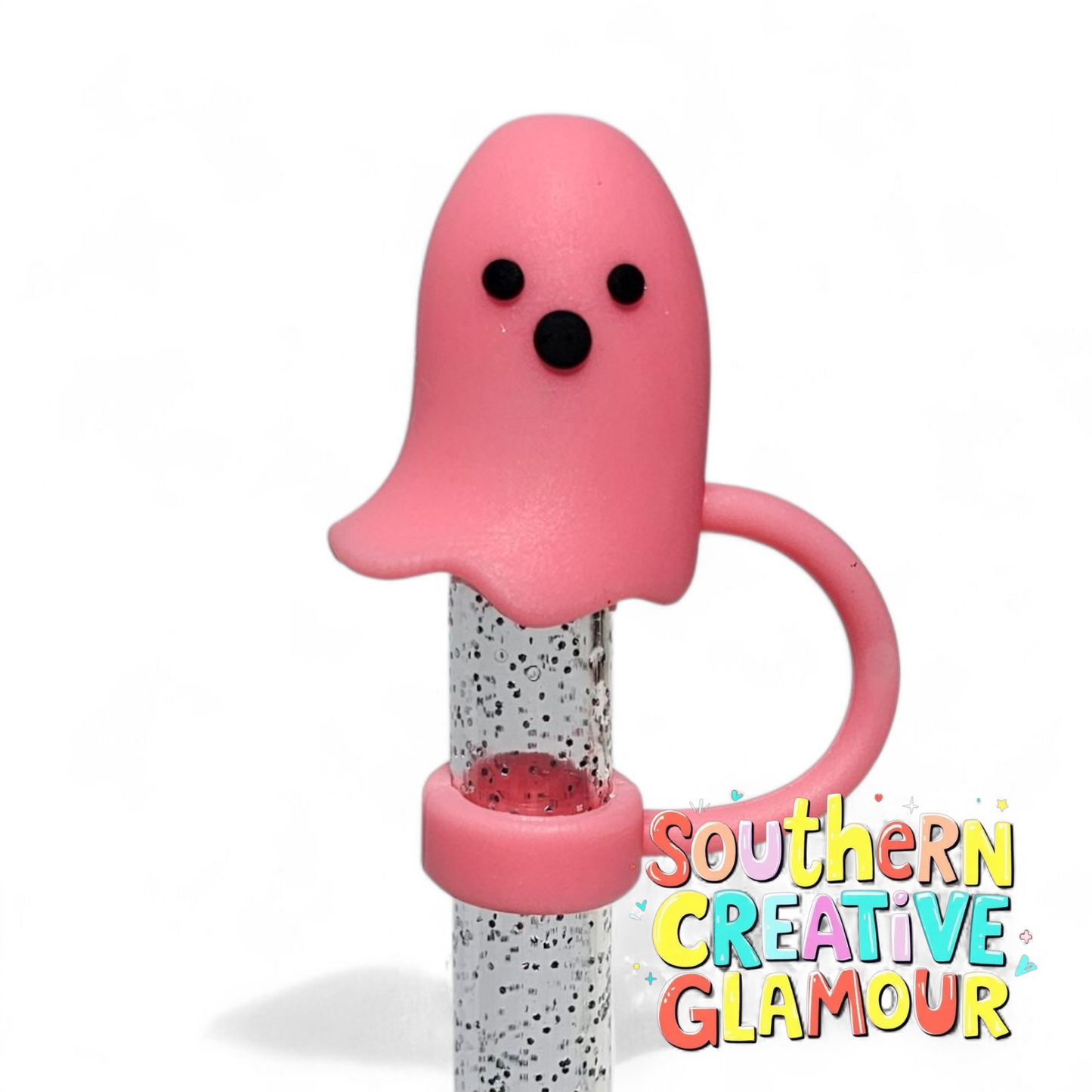 Pink 3D Ghost Straw Toppers - 10mm by Southern Creative Glamour 