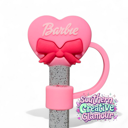 Bubblegum Pink Heart Bow 10mm Straw Topper