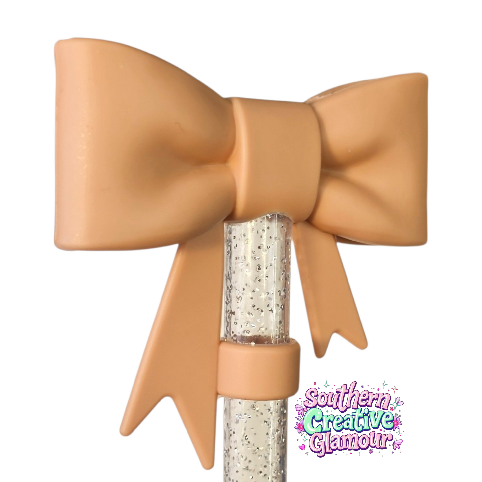Camel Brown 3D Bow Silicone Straw Topper by Southern Creative Glamour | Fits 10mm Straws 