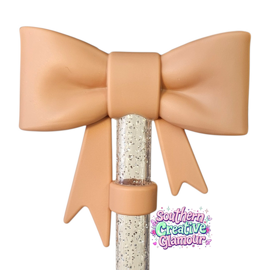 Camel Brown 3D Bow Silicone Straw Topper by Southern Creative Glamour | Fits 10mm Straws 