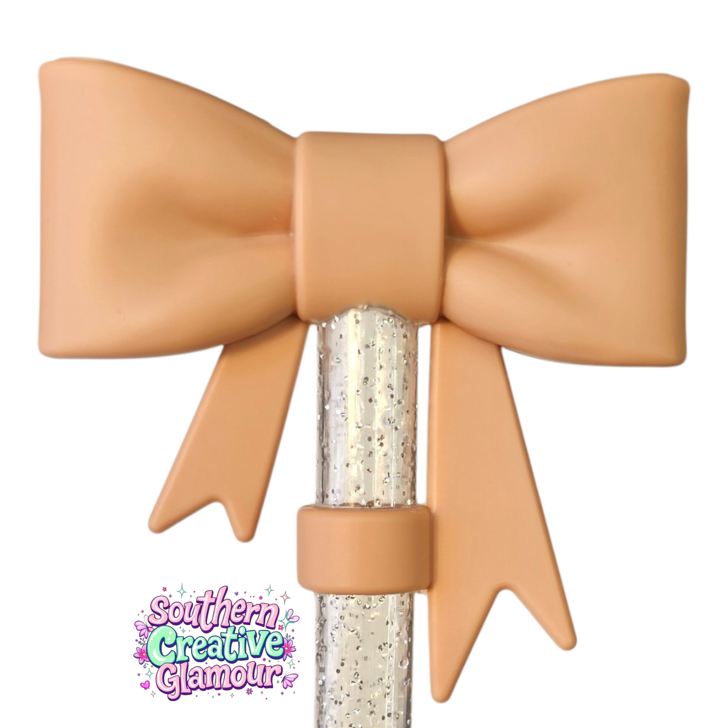 Camel Brown 3D Bow Silicone Straw Topper by Southern Creative Glamour | Fits 10mm Straws 