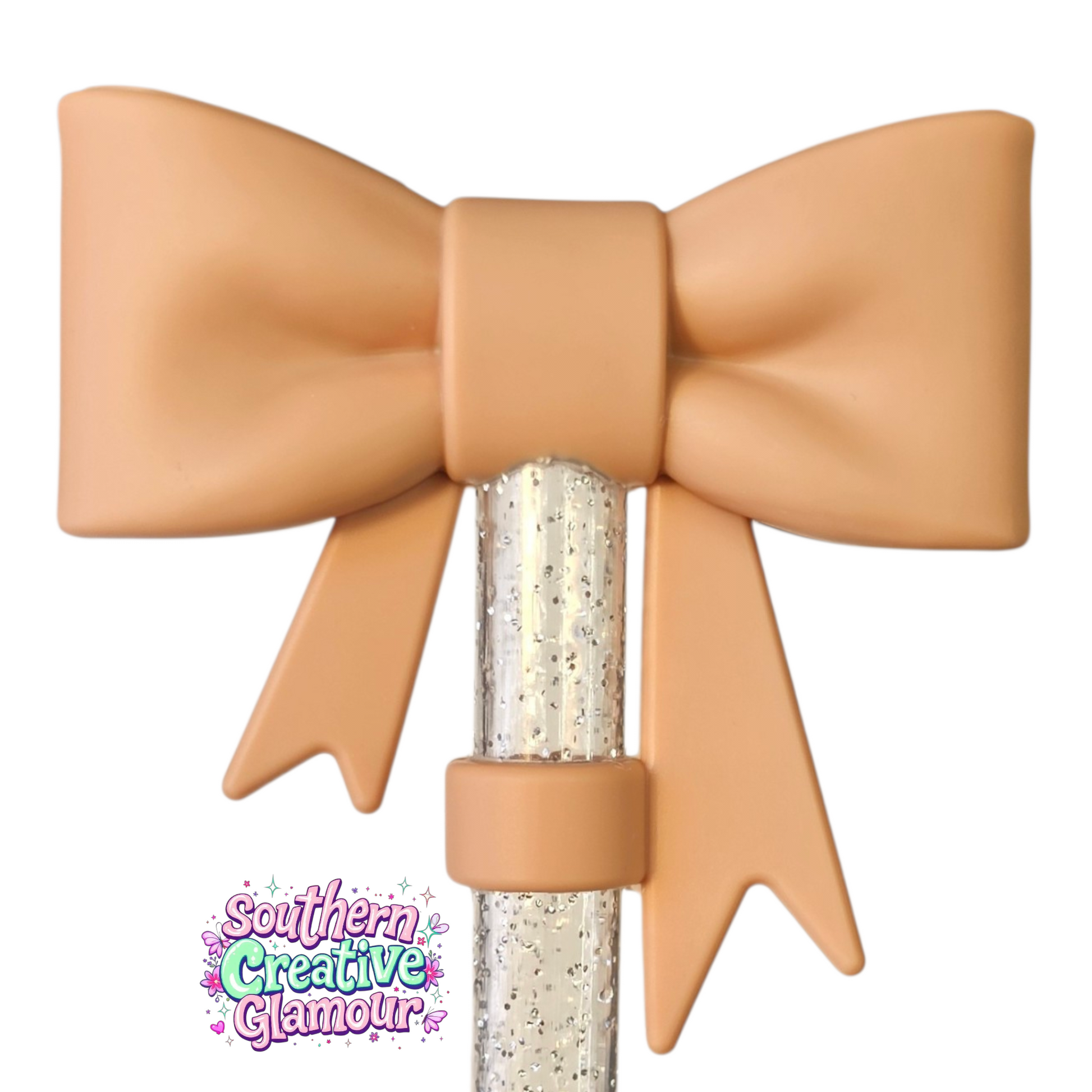 Camel Brown 3D Bow Silicone Straw Topper by Southern Creative Glamour | Fits 10mm Straws 