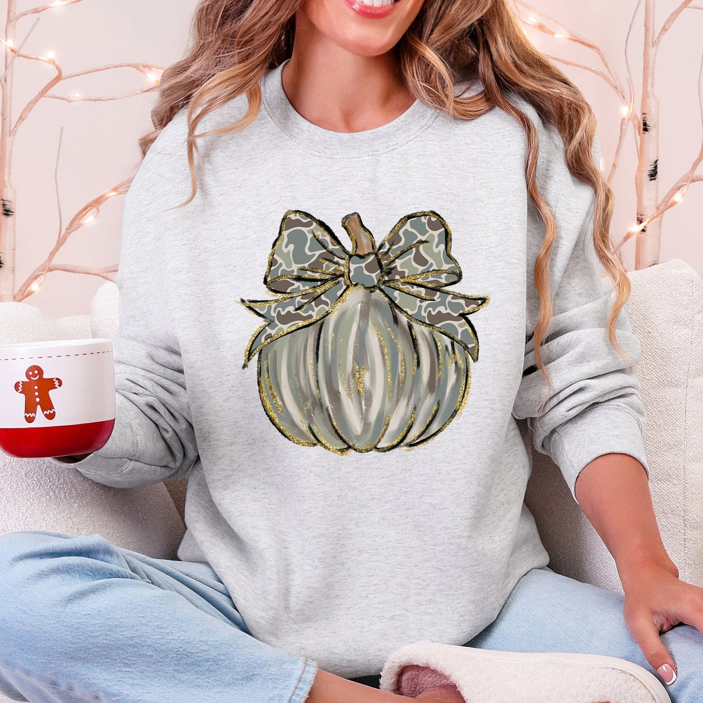 Light ash gray Camo Pumpkin, Autumn, Hunting Season Sweatshirt