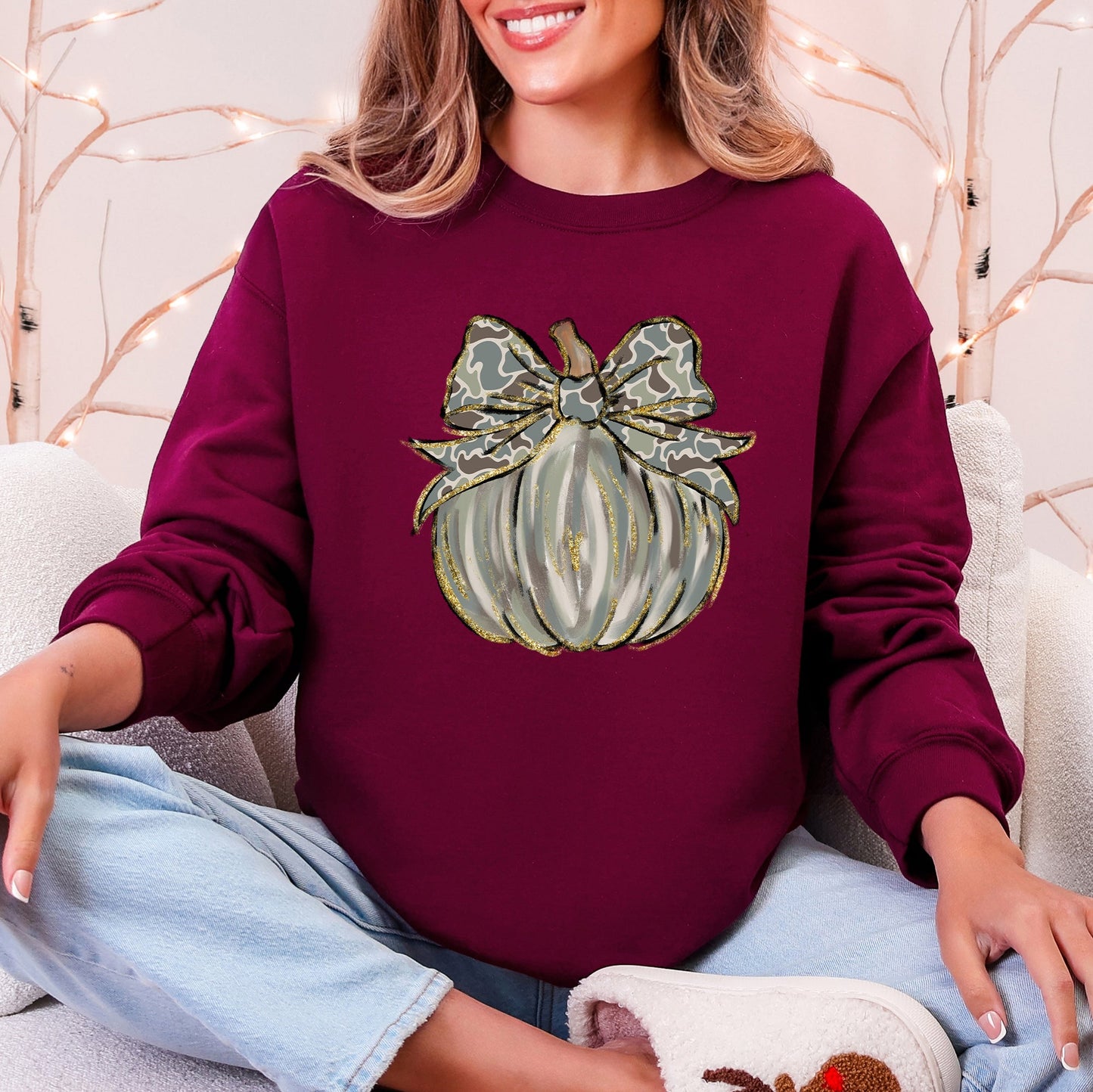 Maroon Camo Pumpkin, Autumn, Hunting Season Sweatshirt