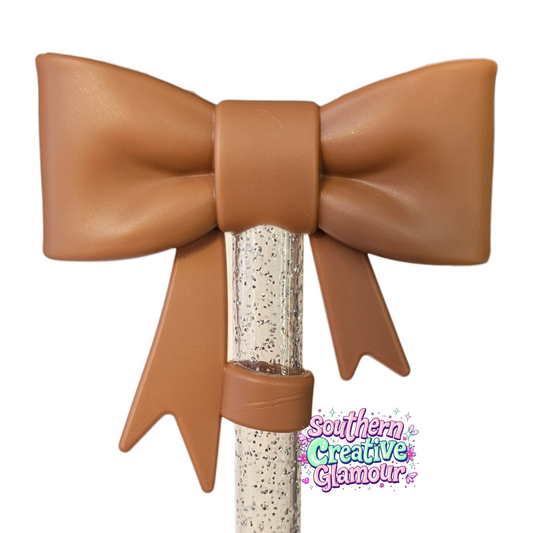 Caramel Latte 3D Bow Silicone Straw Topper by Southern Creative Glamour | Fits 10mm Straws