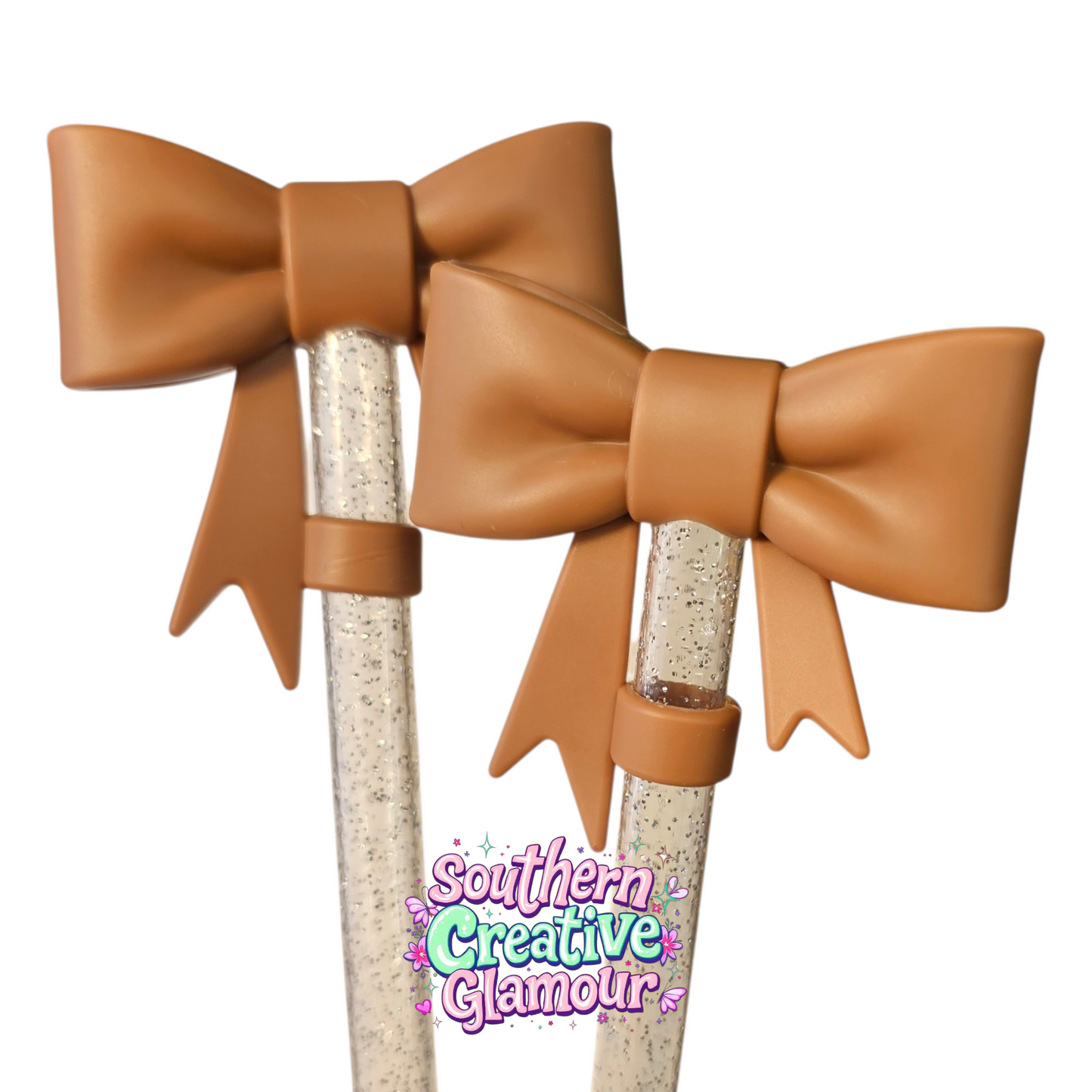 Caramel Latte 3D Bow Silicone Straw Topper by Southern Creative Glamour | Fits 10mm Straws