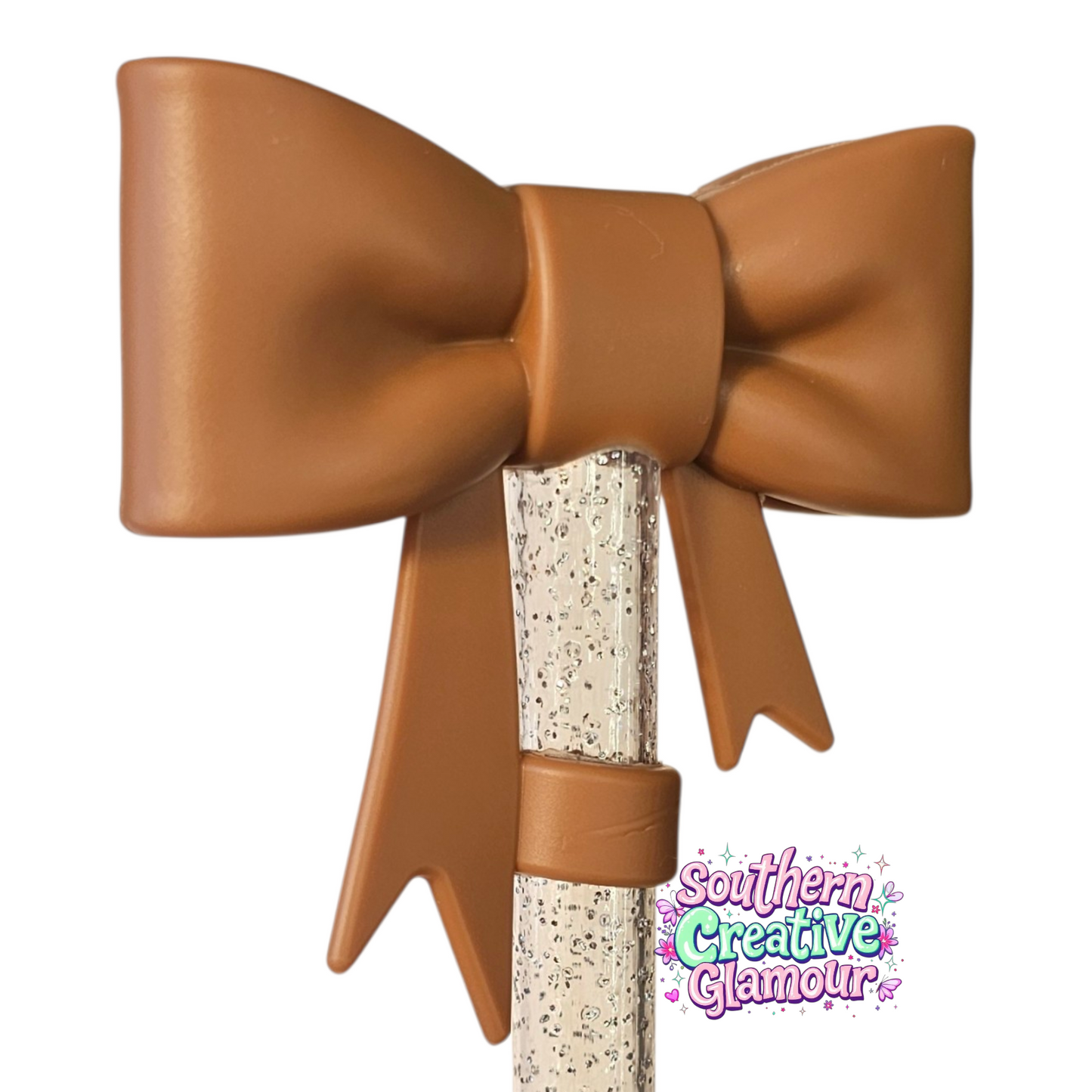 Caramel Latte 3D Bow Silicone Straw Topper by Southern Creative Glamour | Fits 10mm Straws