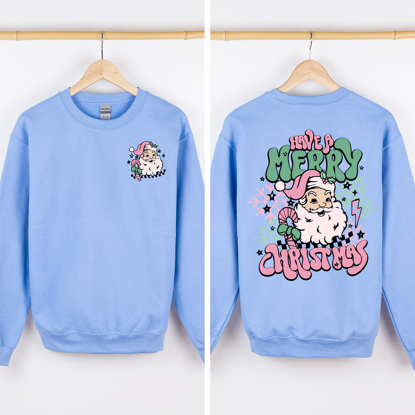 Carolina blue Have A Merry Christmas, Retro, Front and Back, Santa, Trendy Sweatshirt