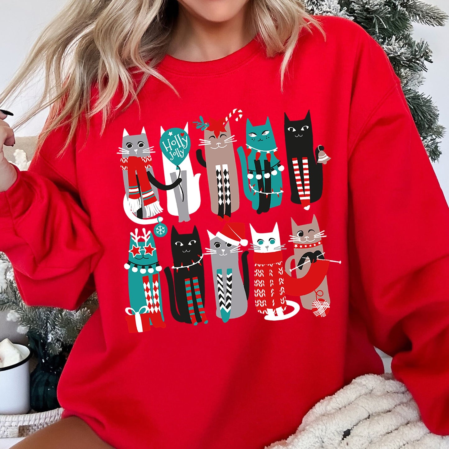 Red Christmas Cats Cute Sweatshirt