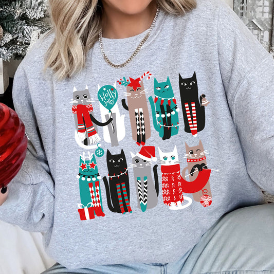 Sport gray Christmas Cats Cute Sweatshirt