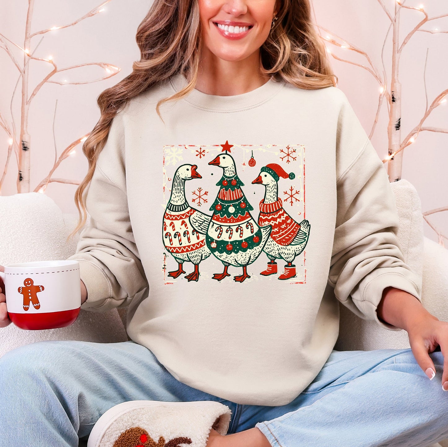 Sand Christmas Geese, Sweaters, Funny, Adorable, Cute, Retro Sweatshirt