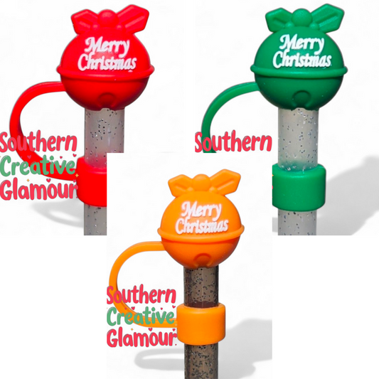 Jingle Bell Merry Christmas 3D Jingle Bell Silicone 10mm Straw Toppers by Southern Creative Glamour 