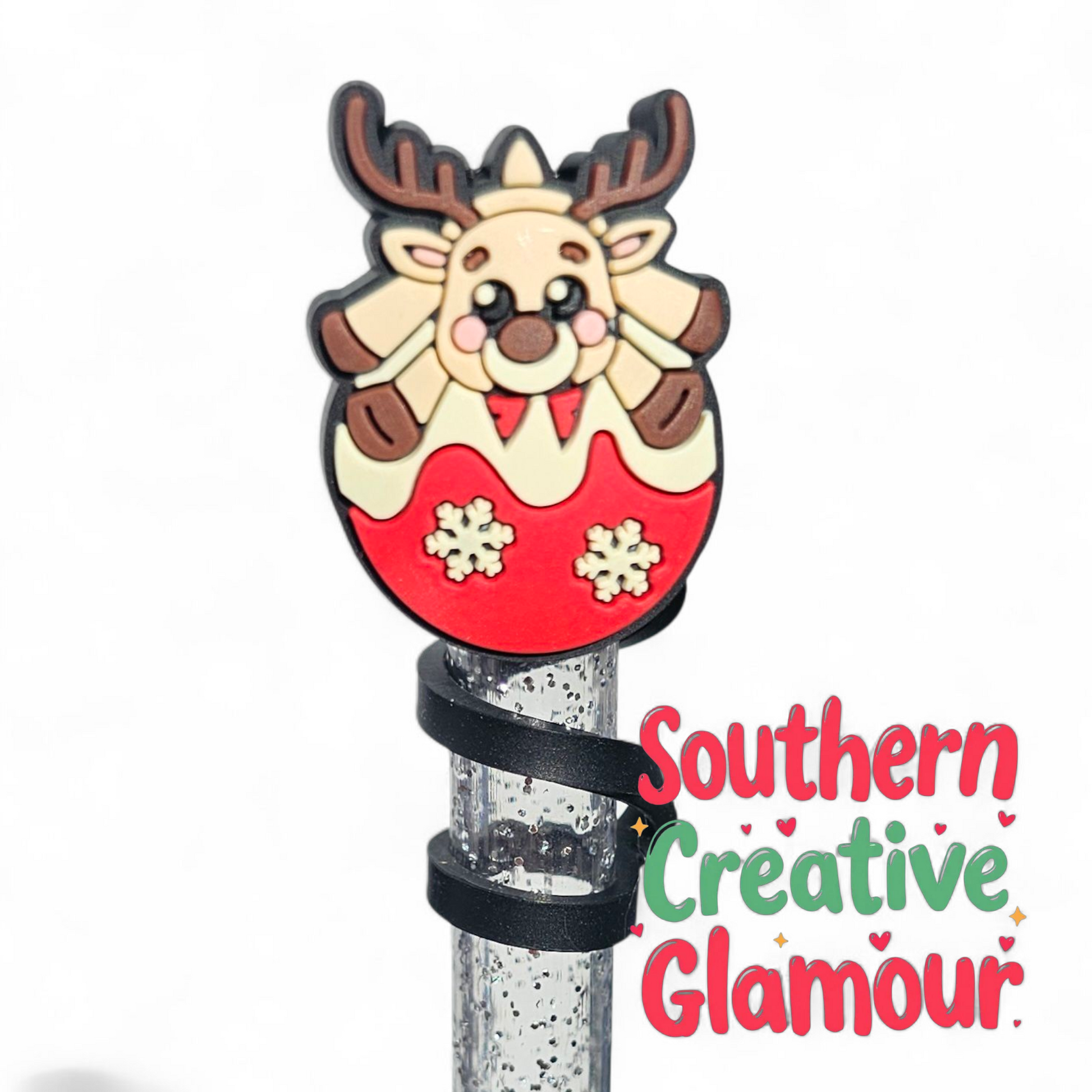Cute Reindeer 10mm Silicone Straw Topper | Straw Cover by Southern Creative Glamour 